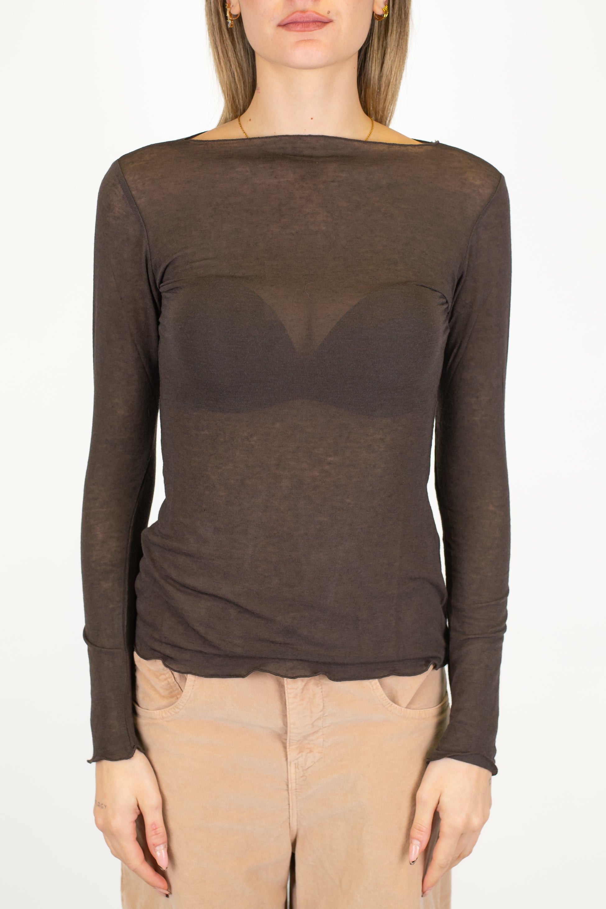 Tensione in - Maglia basica in misto cashmere scollo a barca