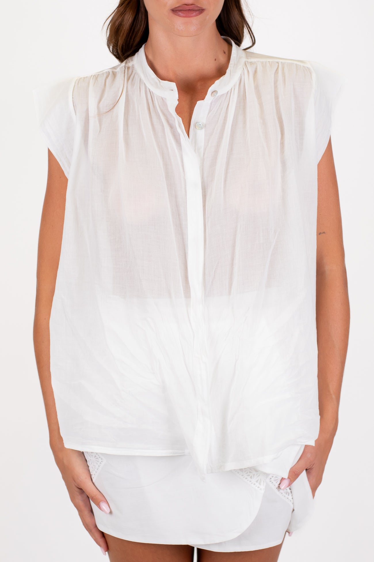 Dixie - Camicia giromaniche in mussola di cotone con alette