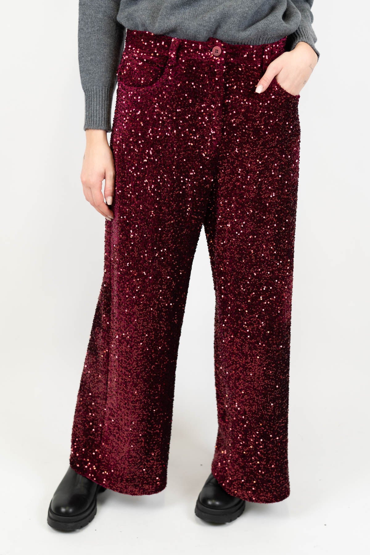 Tensione in Pantalone palazzo paillettes con tasche posteriori