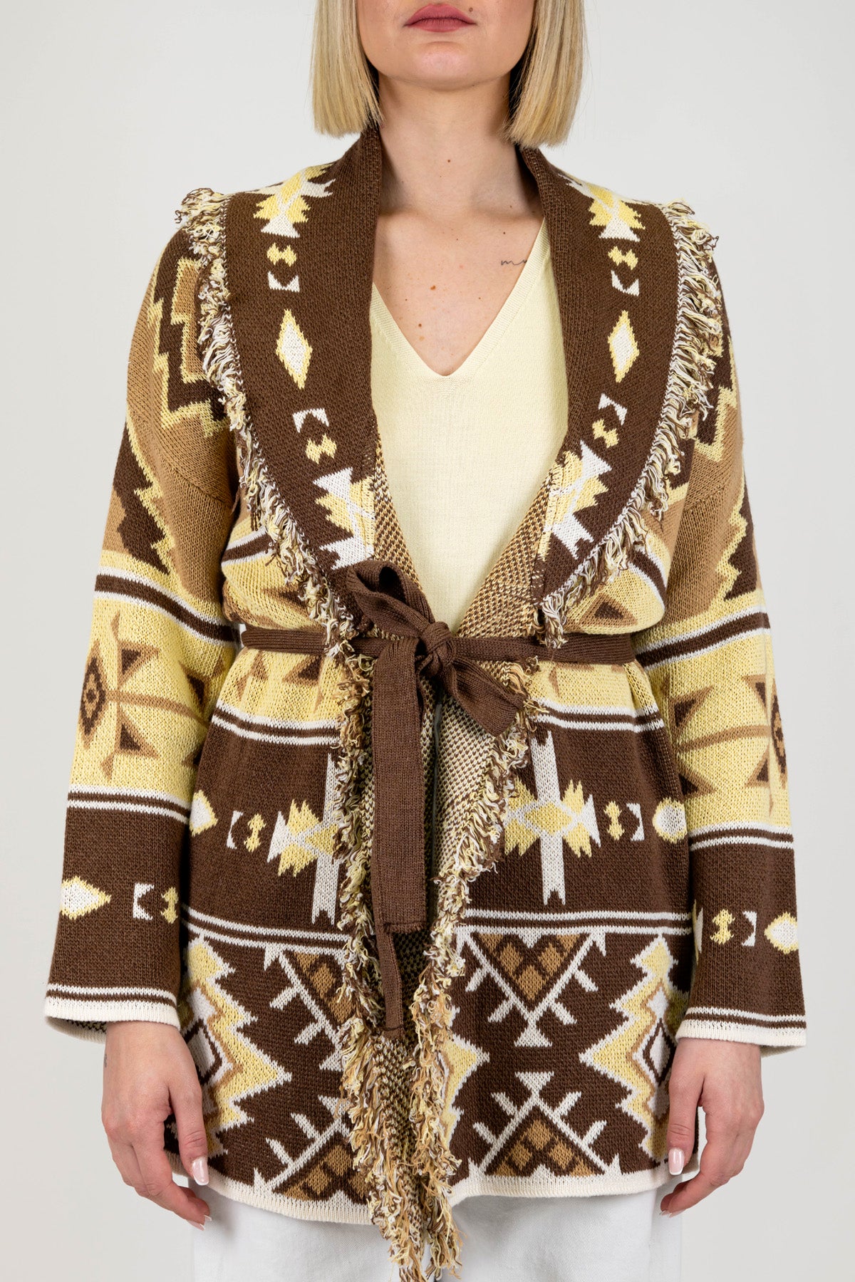 Haveone - Cardigan fantasia astratta con profilo frange