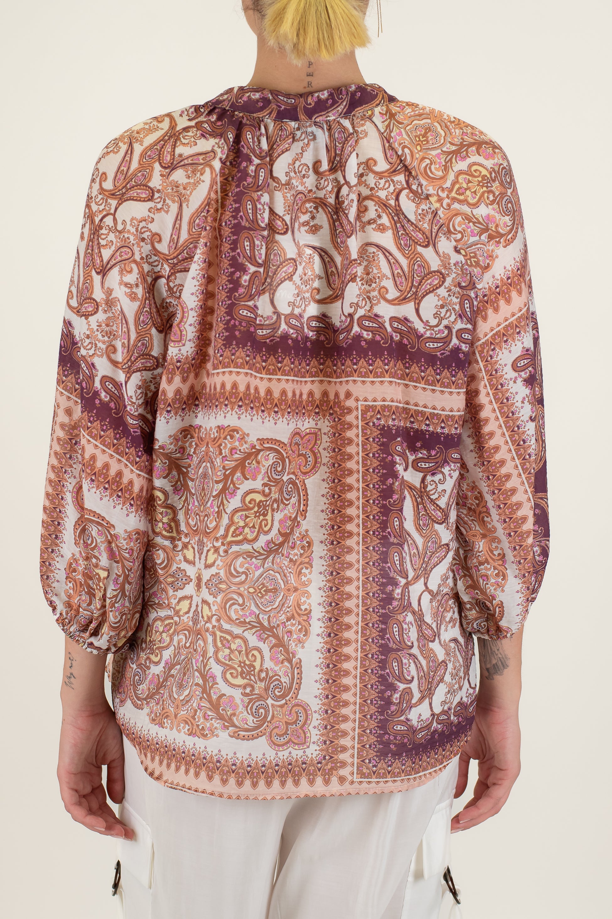 Motel - Camicia fantasia astratta in lyocell con manica tre quarti