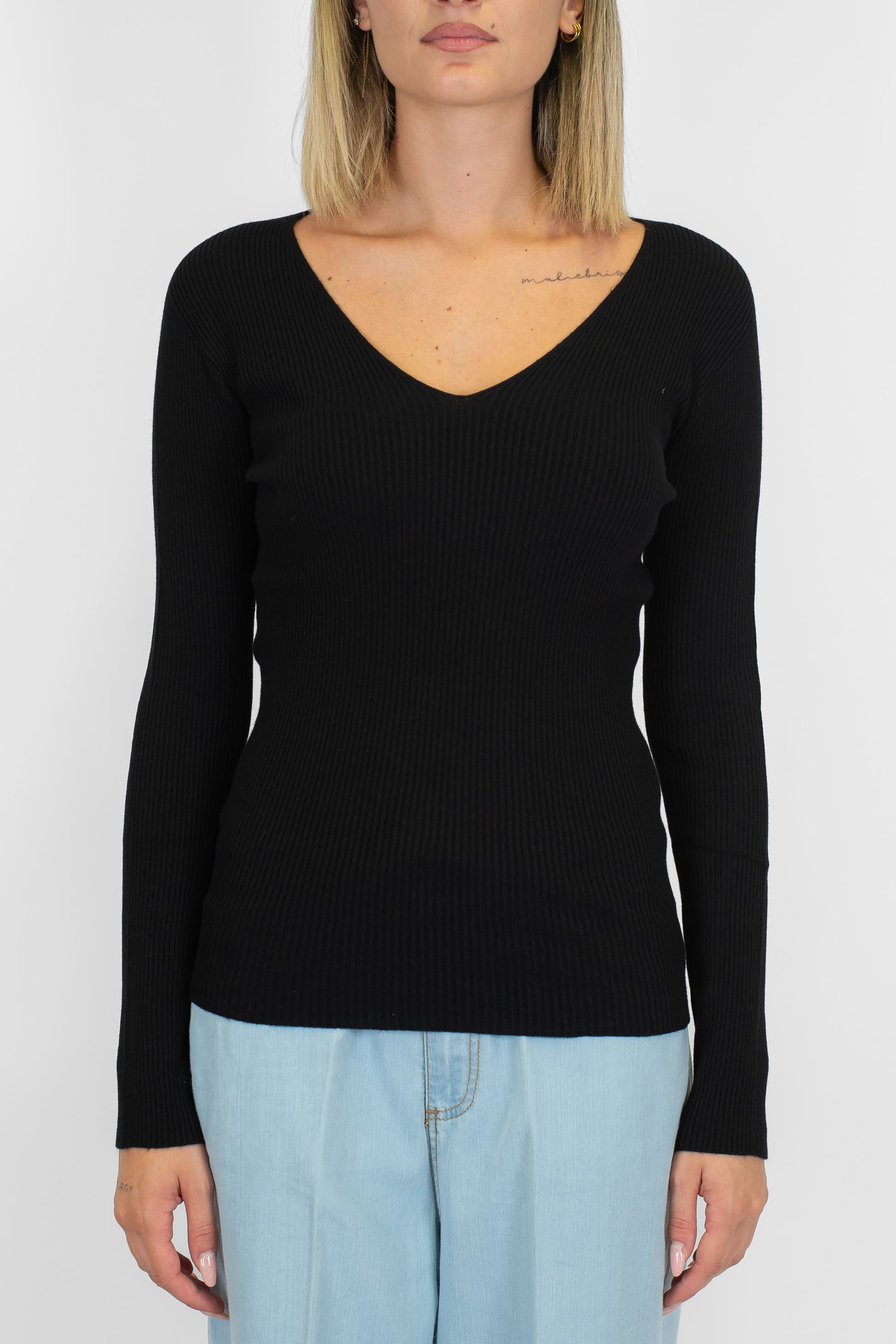 Kontatto - Maglia scollo a V a coste