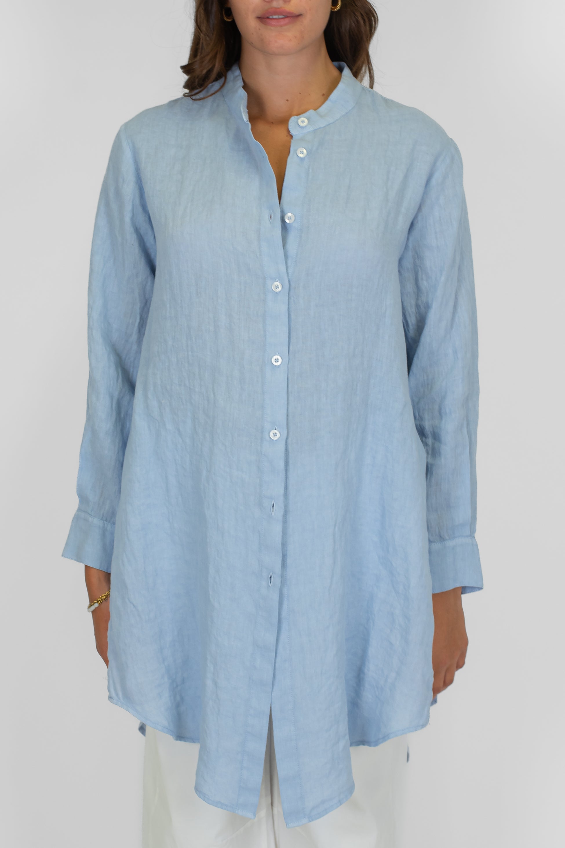 Tensione in - Camicione lungo 100% lino collo coreano