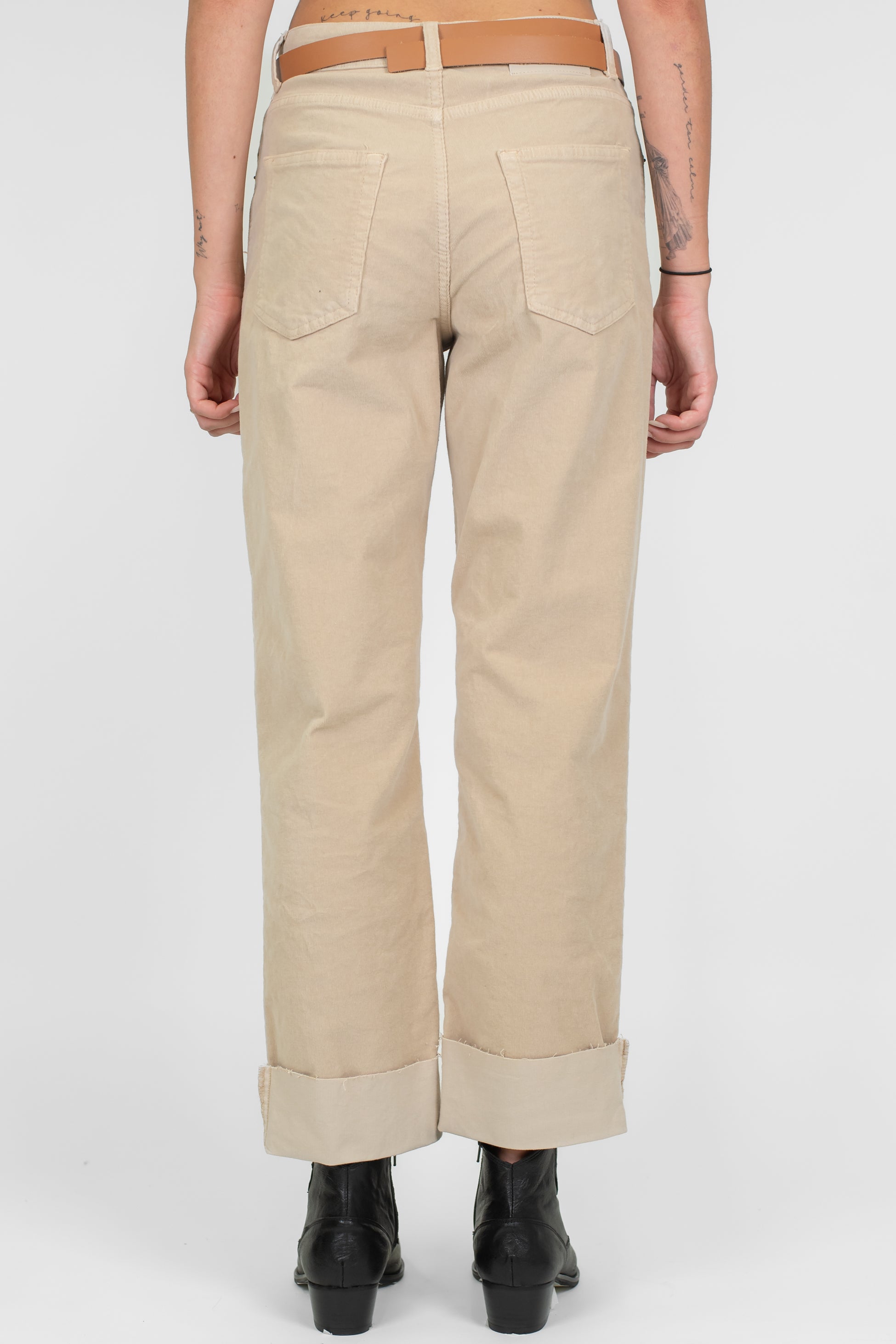 Maryley - Pantalone in velluto millerighe con risvolto