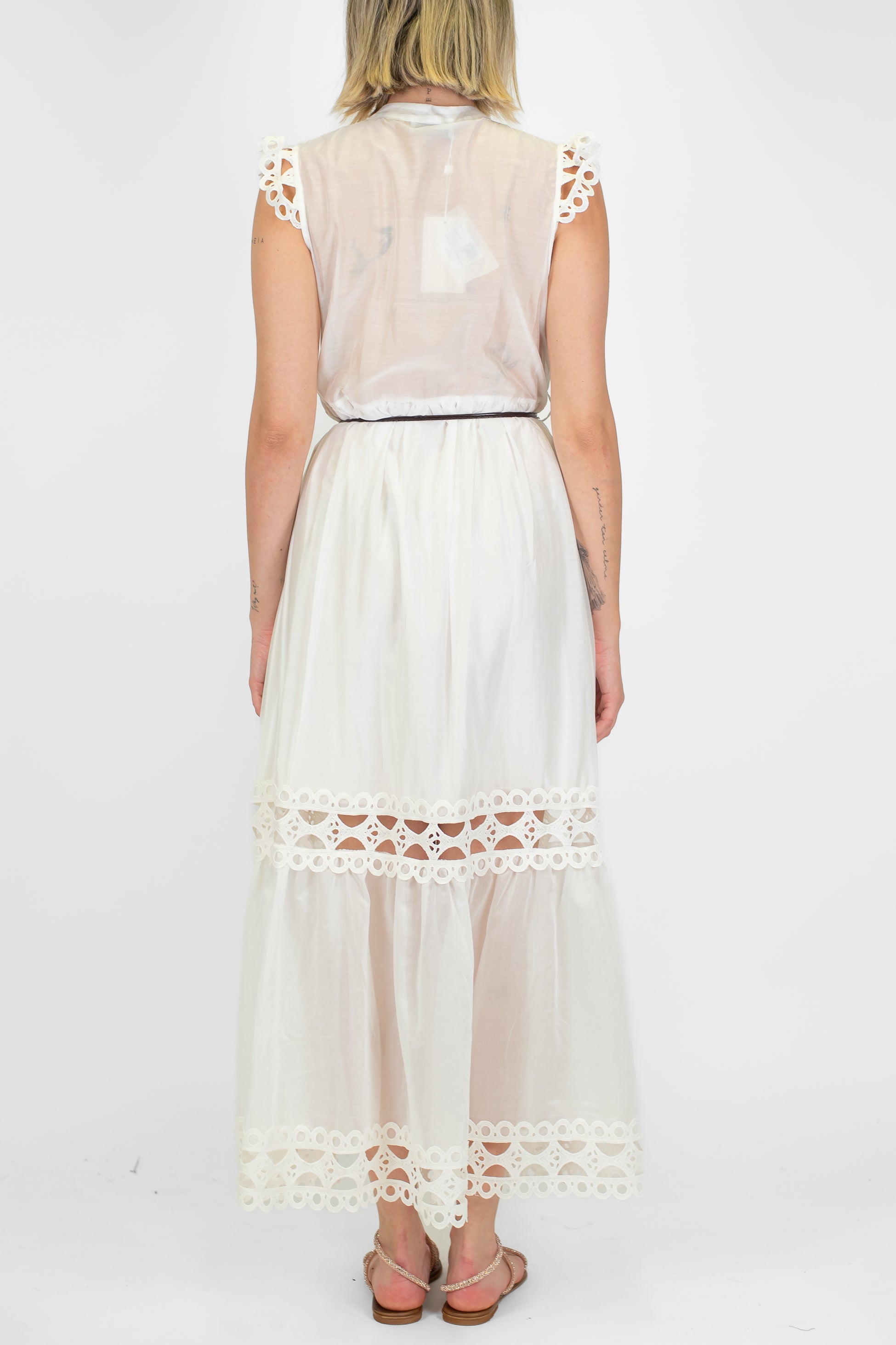 Motel - Chemisier giromanche in tencel con ricami in crochet