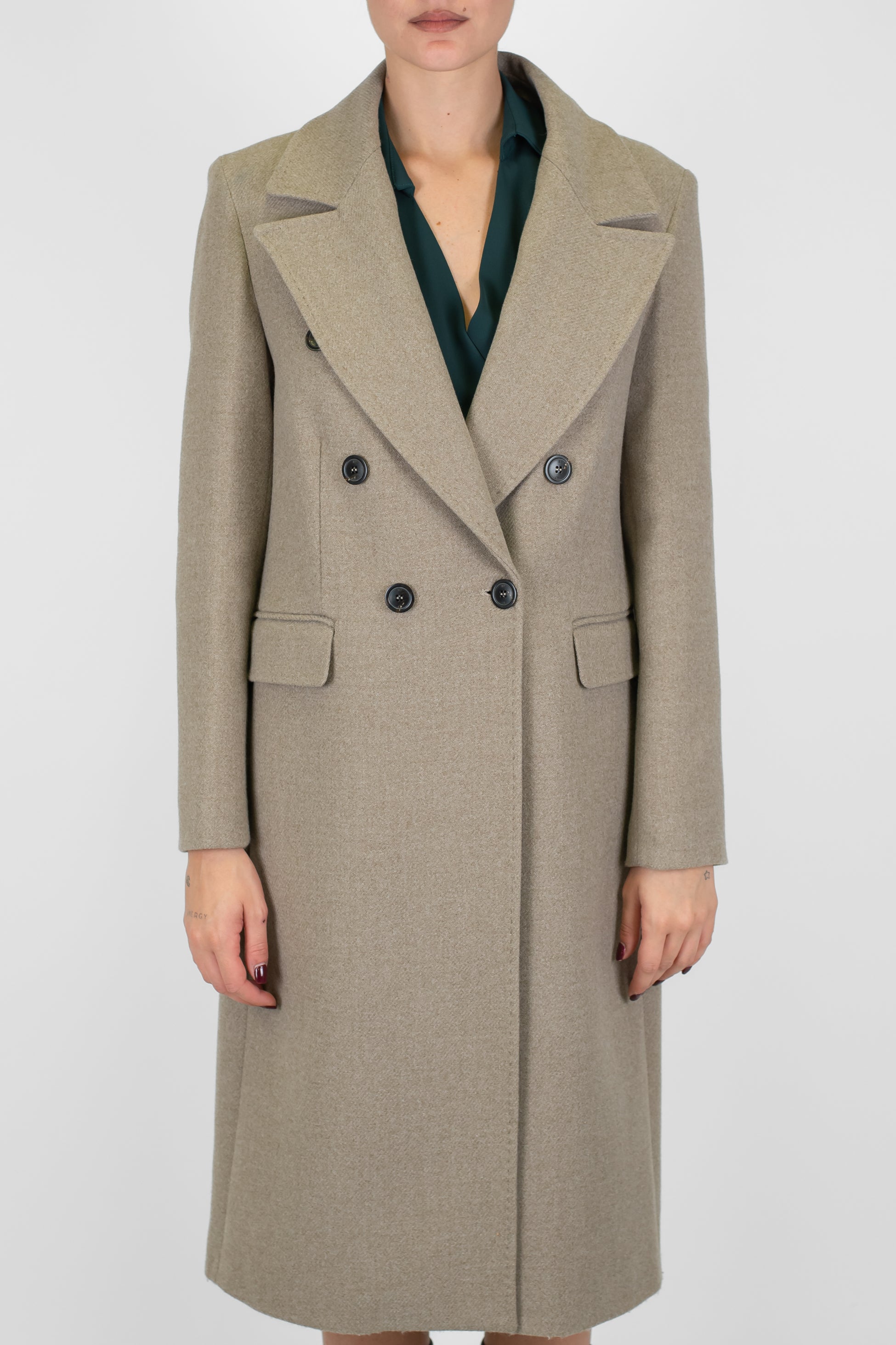 Maryley - Cappotto lungo doppiopetto con rever a lancia