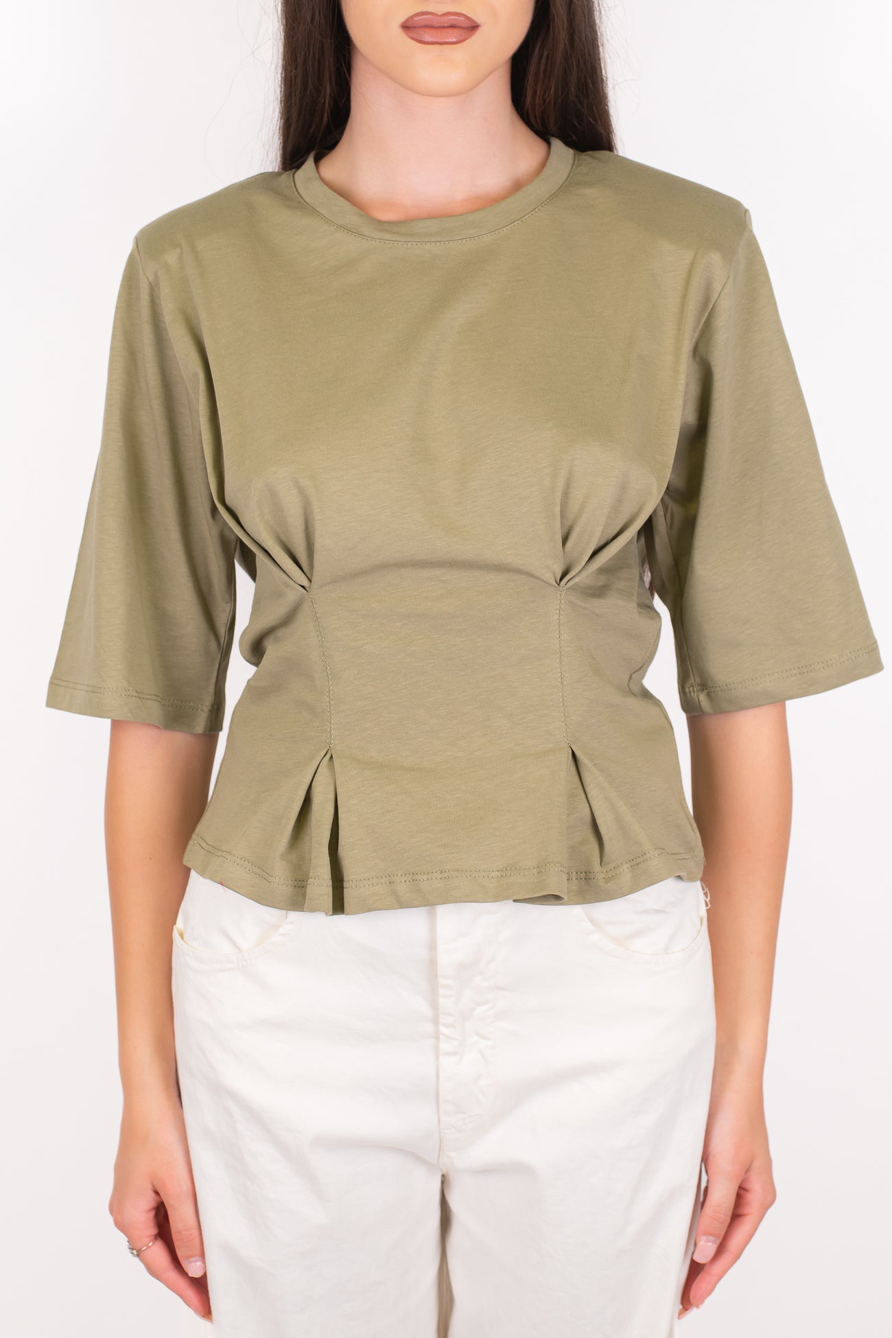 Dixie - T-shirt crop con pinces e arriccio