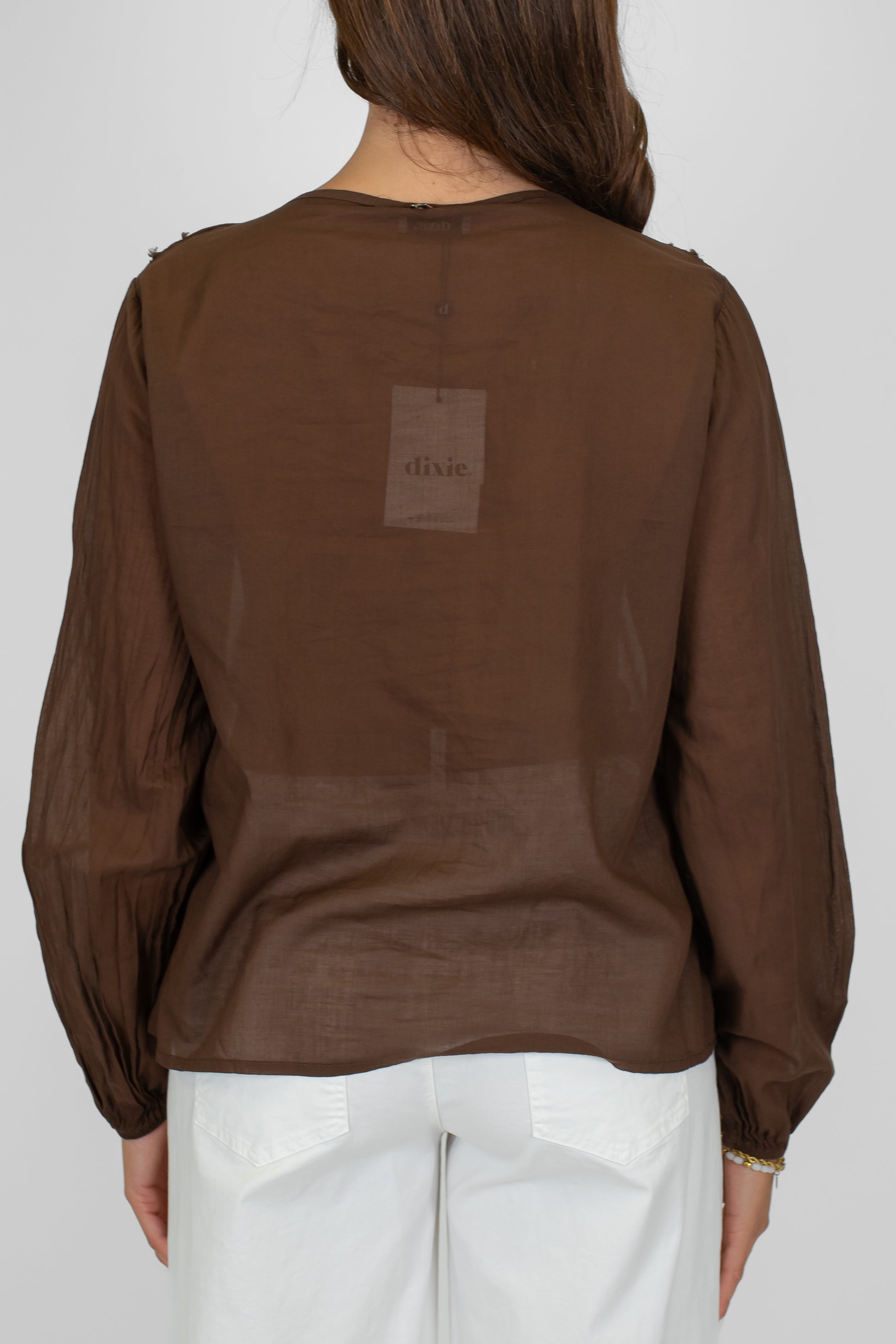 DIxie - Camicia in mussola di cotone scollo a v con rouches