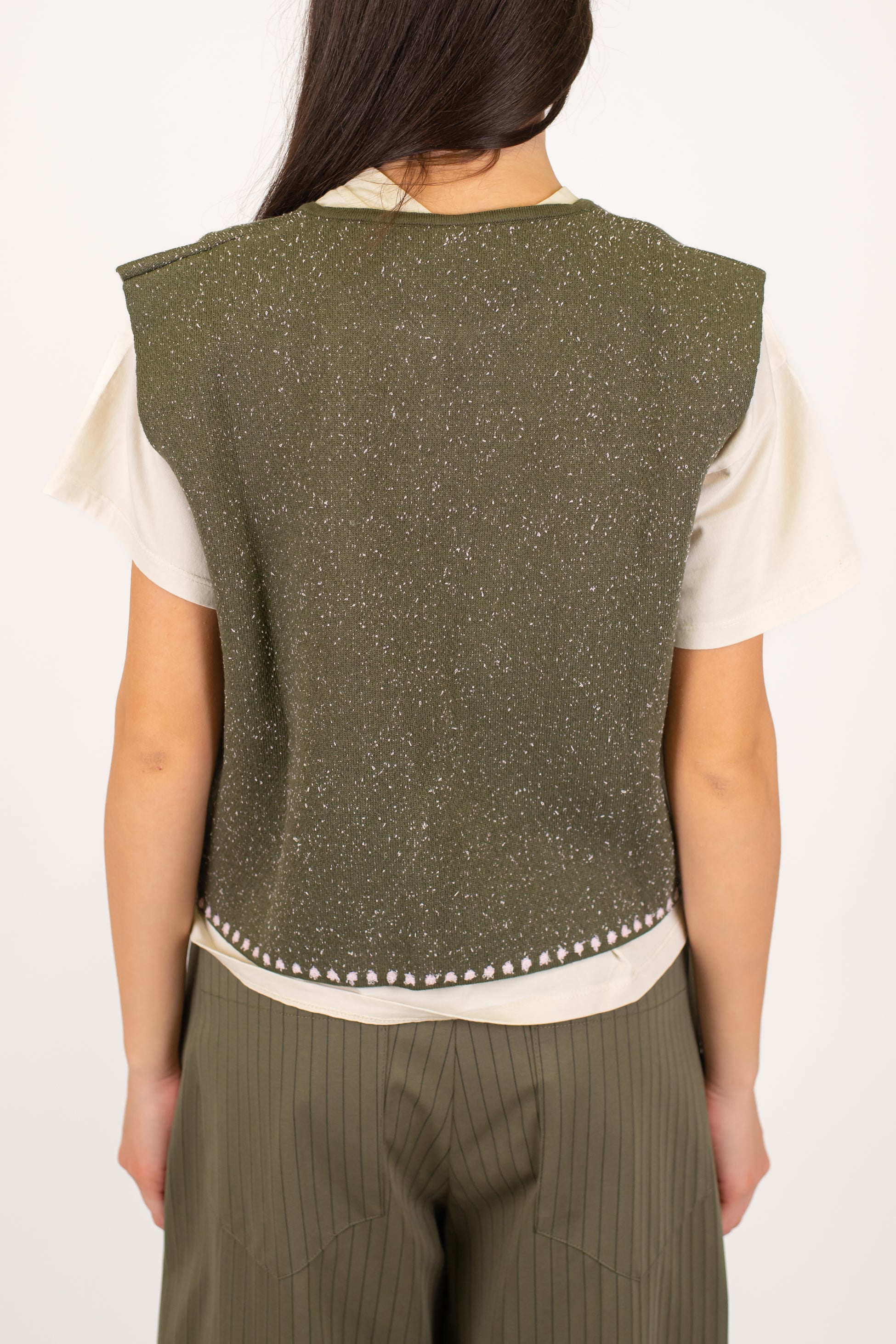 Tensione in - Gilet aperto con fantasia arabesque a contrasto