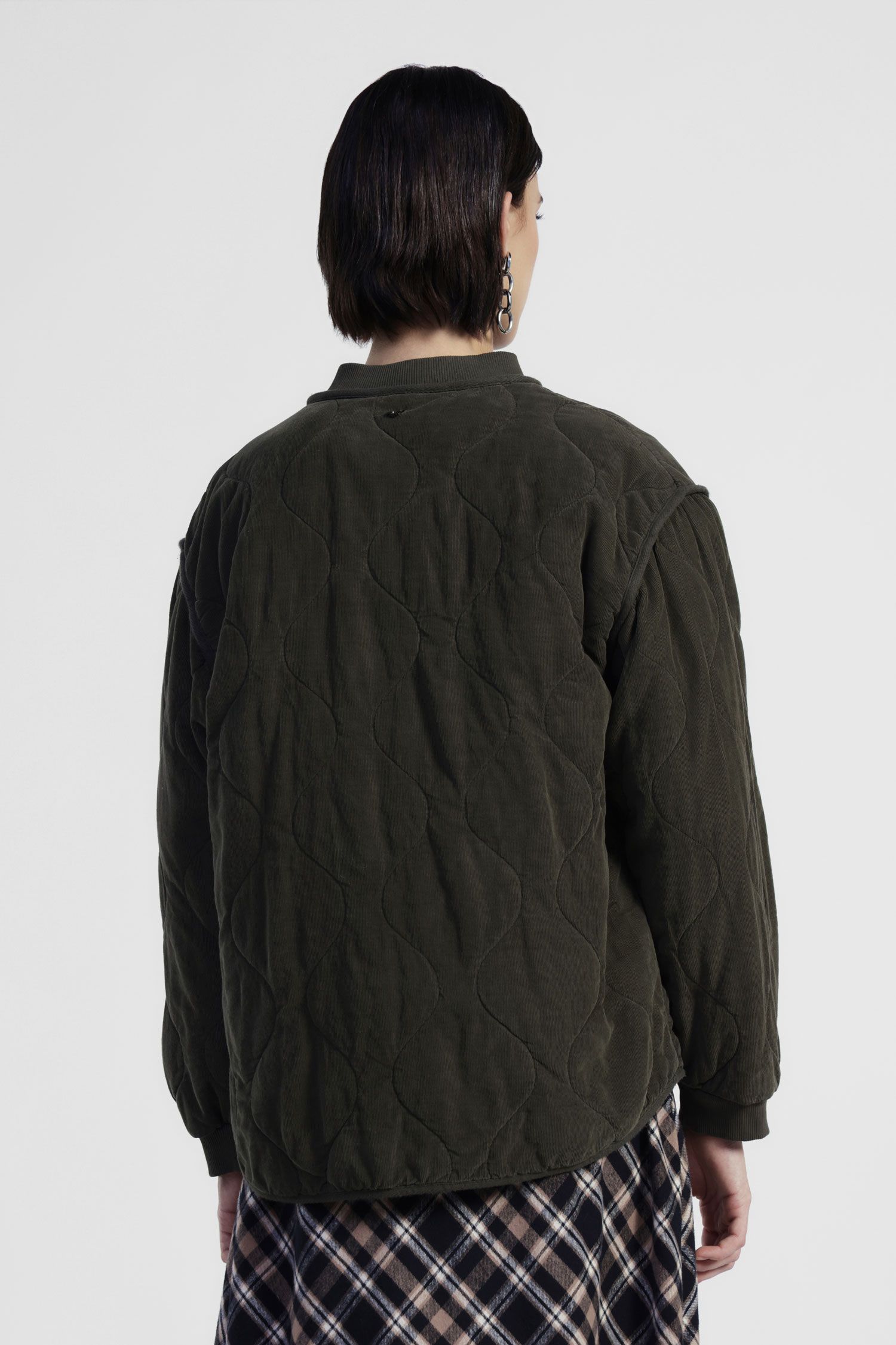 Dixie - Giacca trapuntata in velluto a costine con collo coreano e chiusura zip