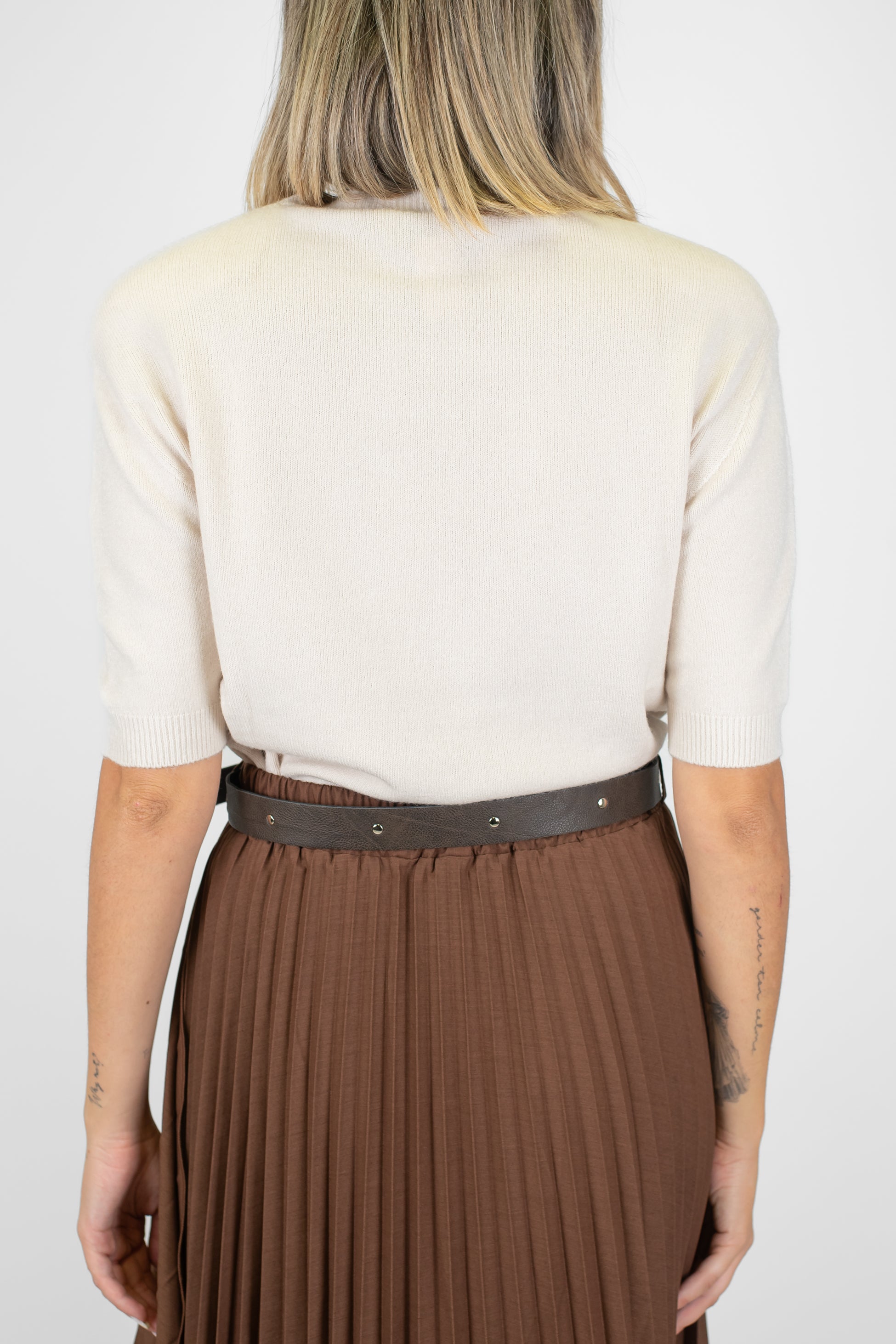 Maryley - Maglia girocollo con manica tre quarti e spalline