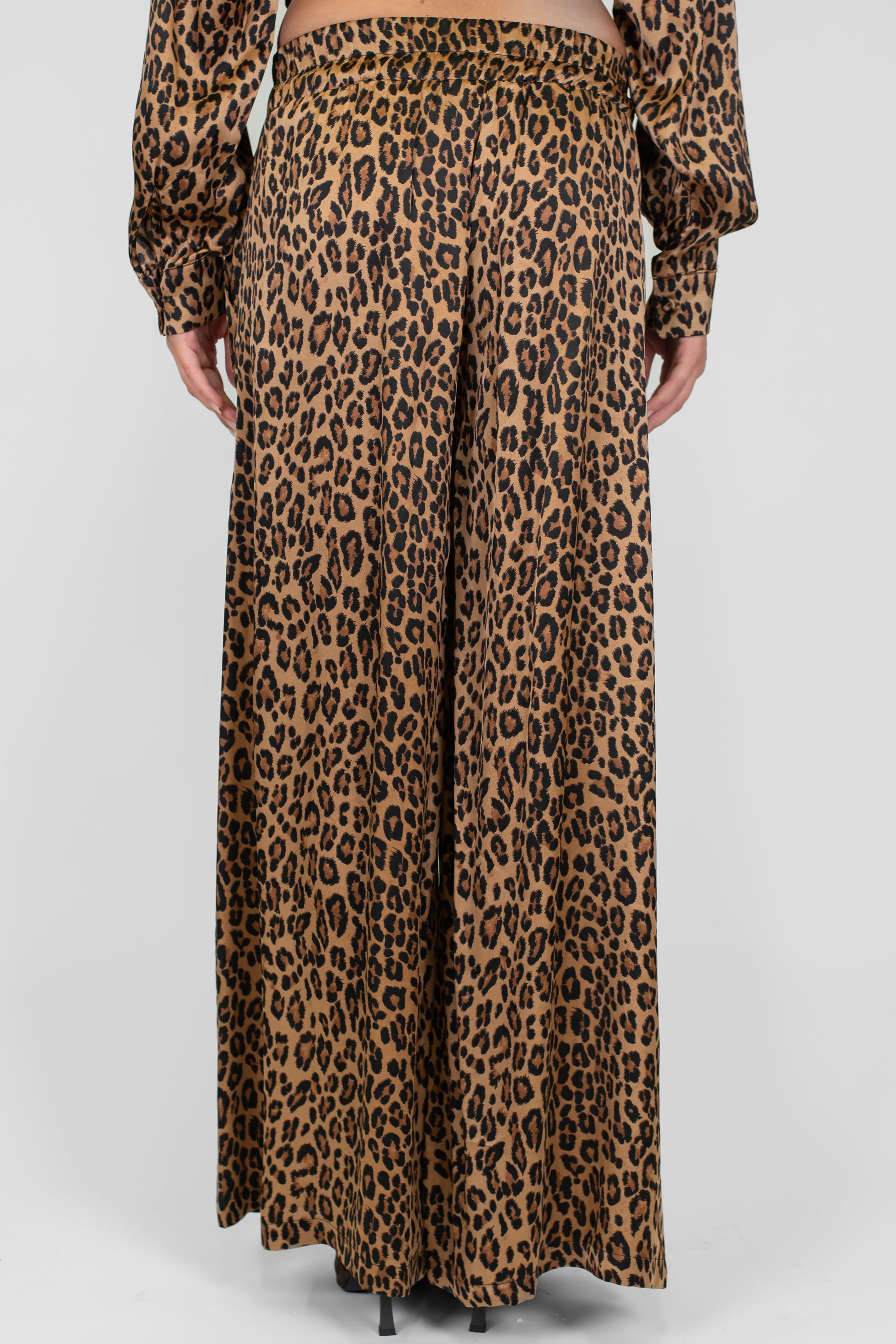 Motel - Pantalone palazzo fantasia animalier in viscosa con coulisse