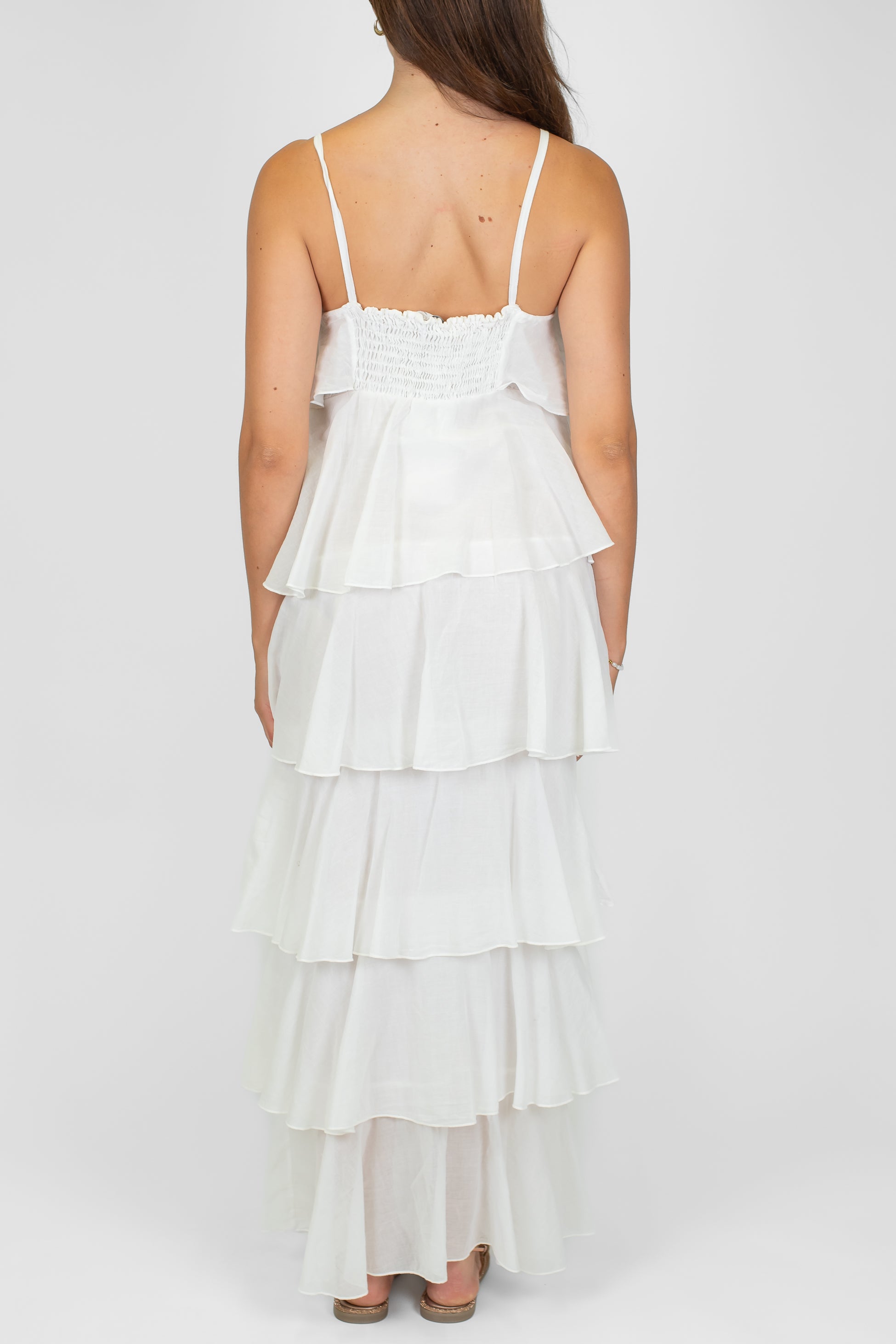 Motel - Abito lungo in mussola di cotone con bretelline e balze