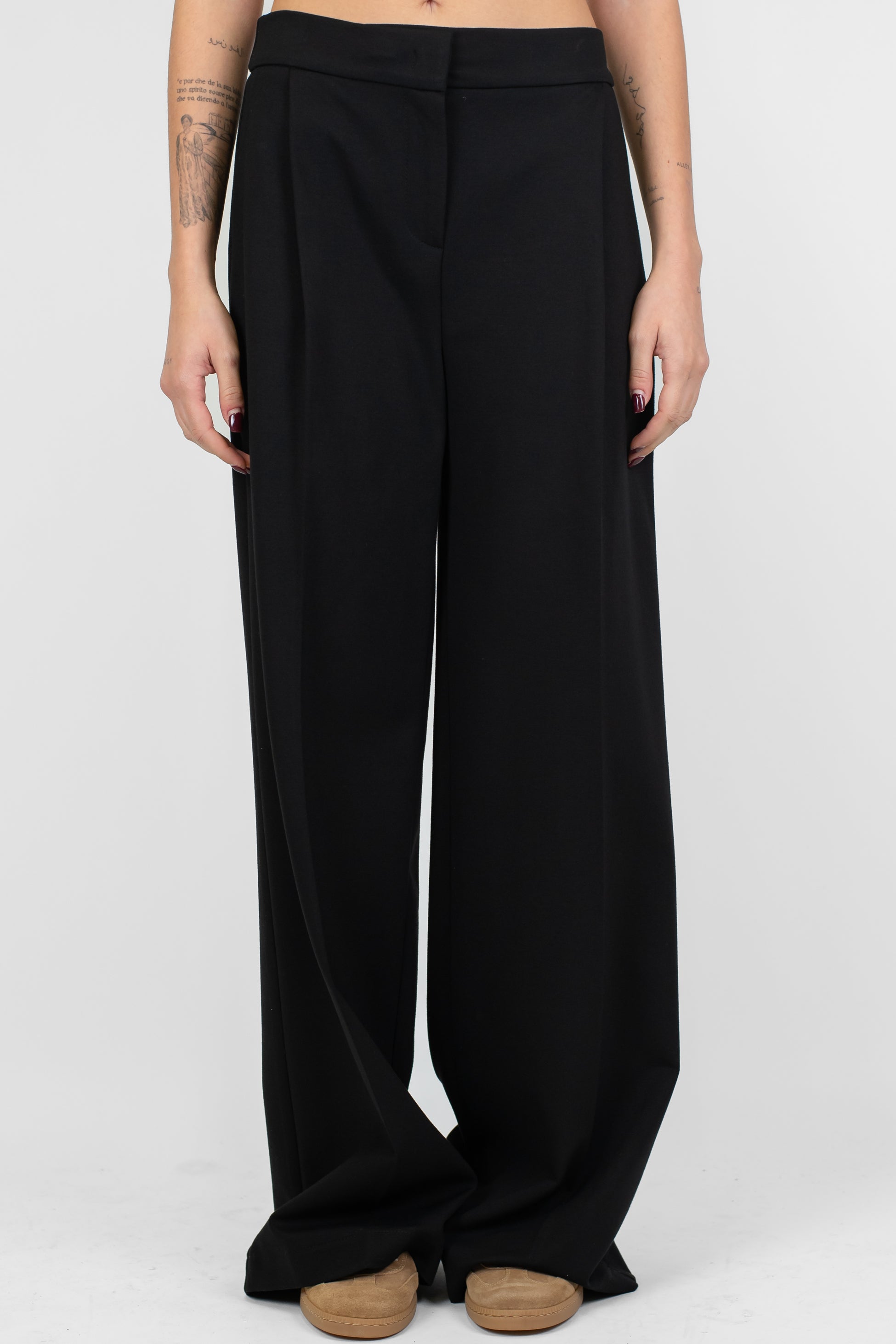 Maryley - Pantalone palazzo in punto milano con elastico sul retro