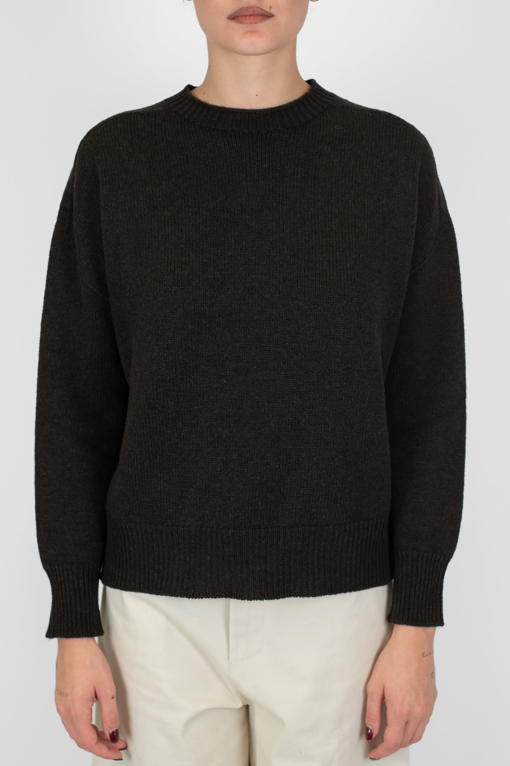 Tensione in - Maglia a scatola a costine in lana e cashmere