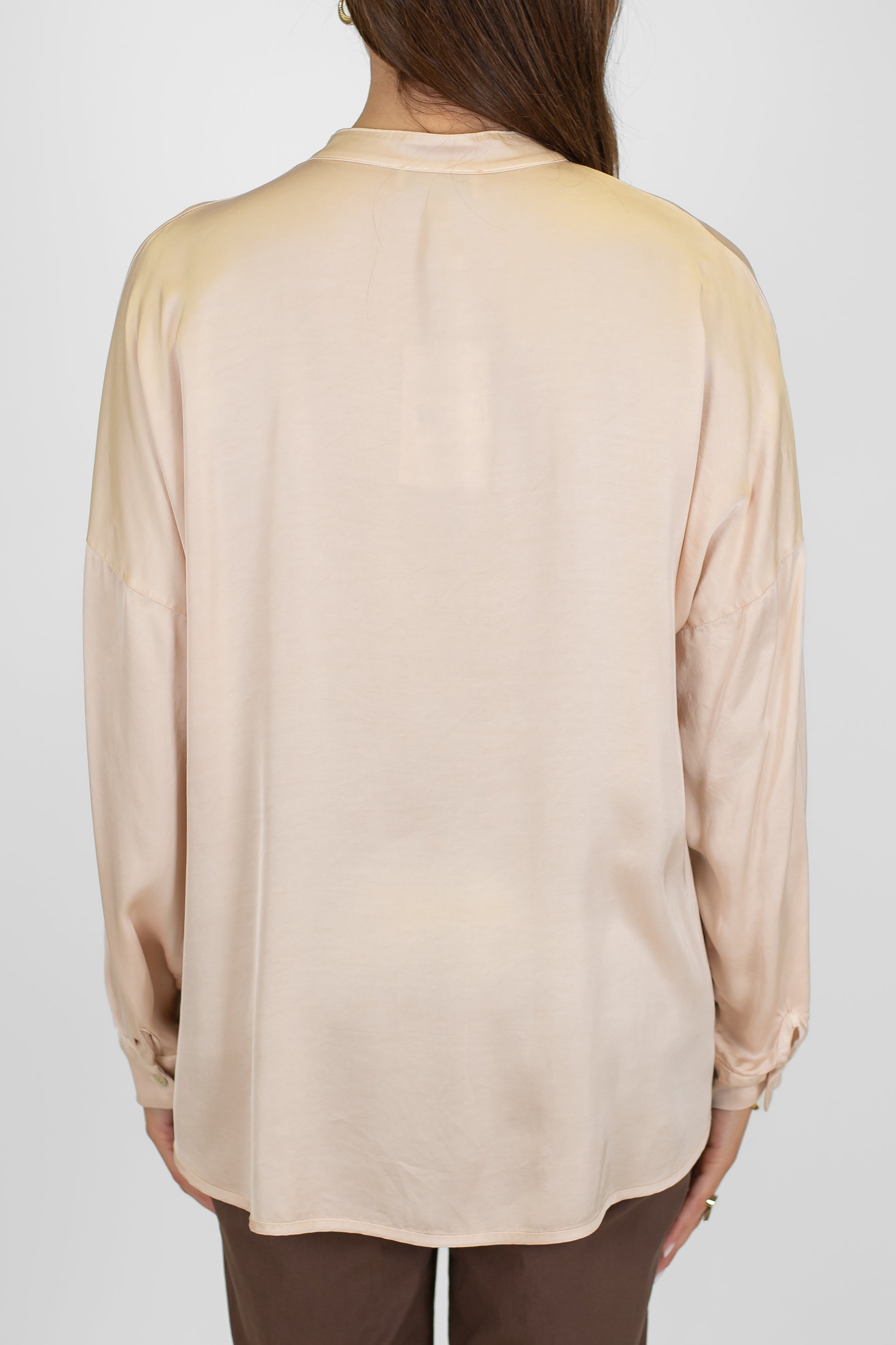 Motel - Camicia tinta unita in viscosa con collo coreano