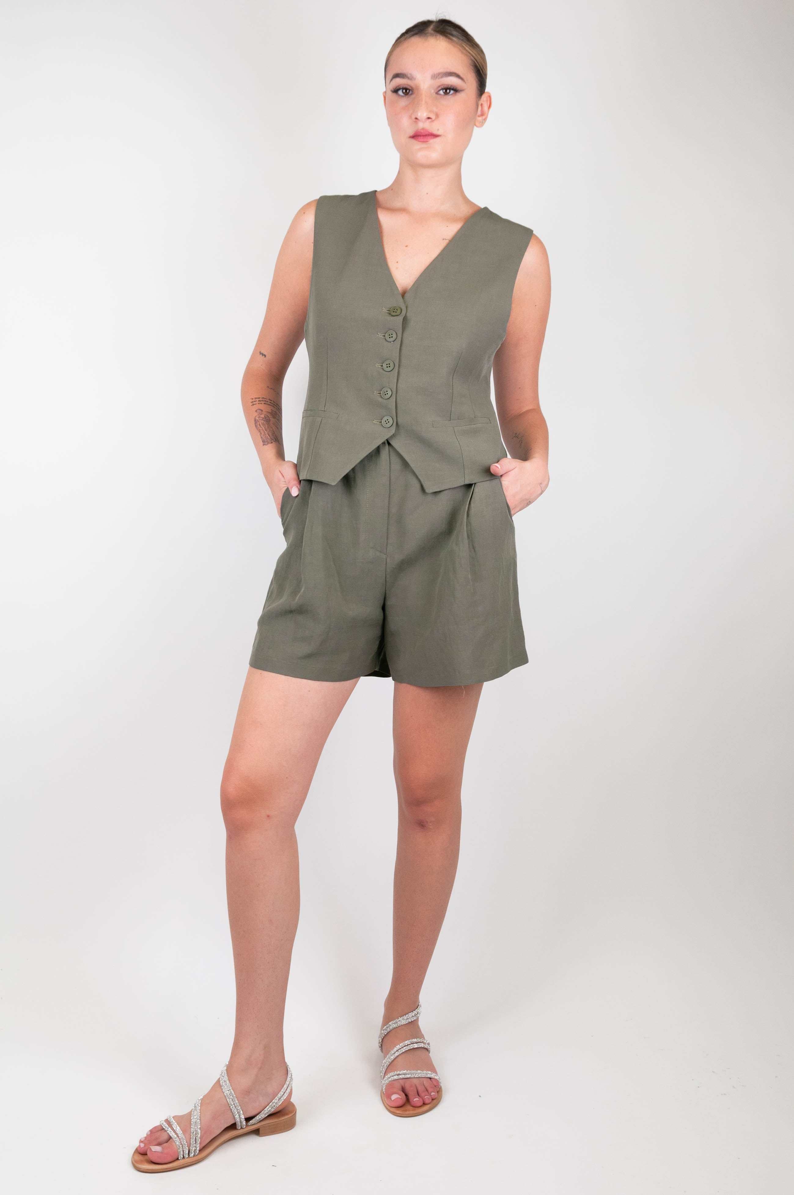 Haveone - Bermuda in misto lino con elastico sul retro