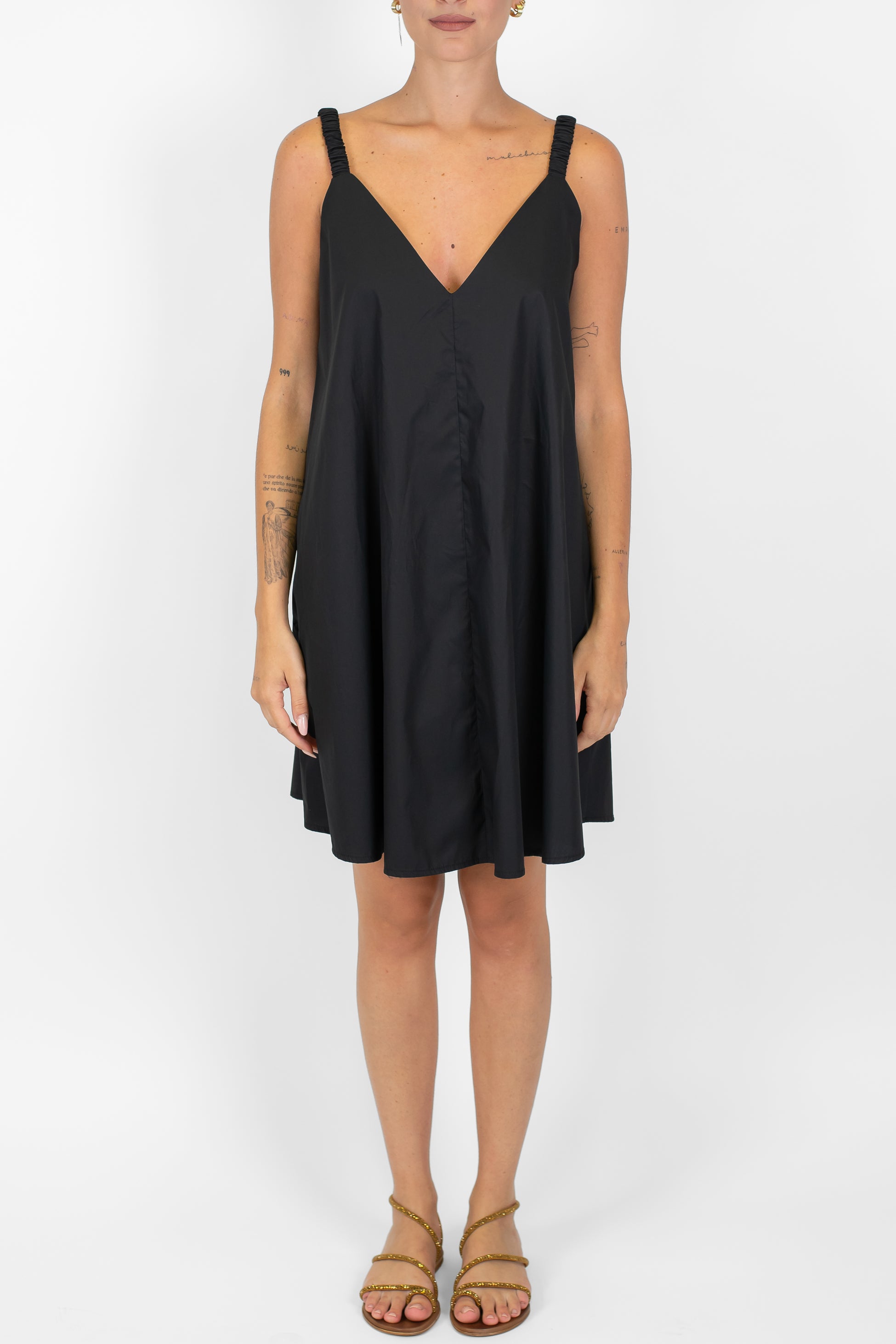 Motel - Abito corto in cotone con spallina arricciata