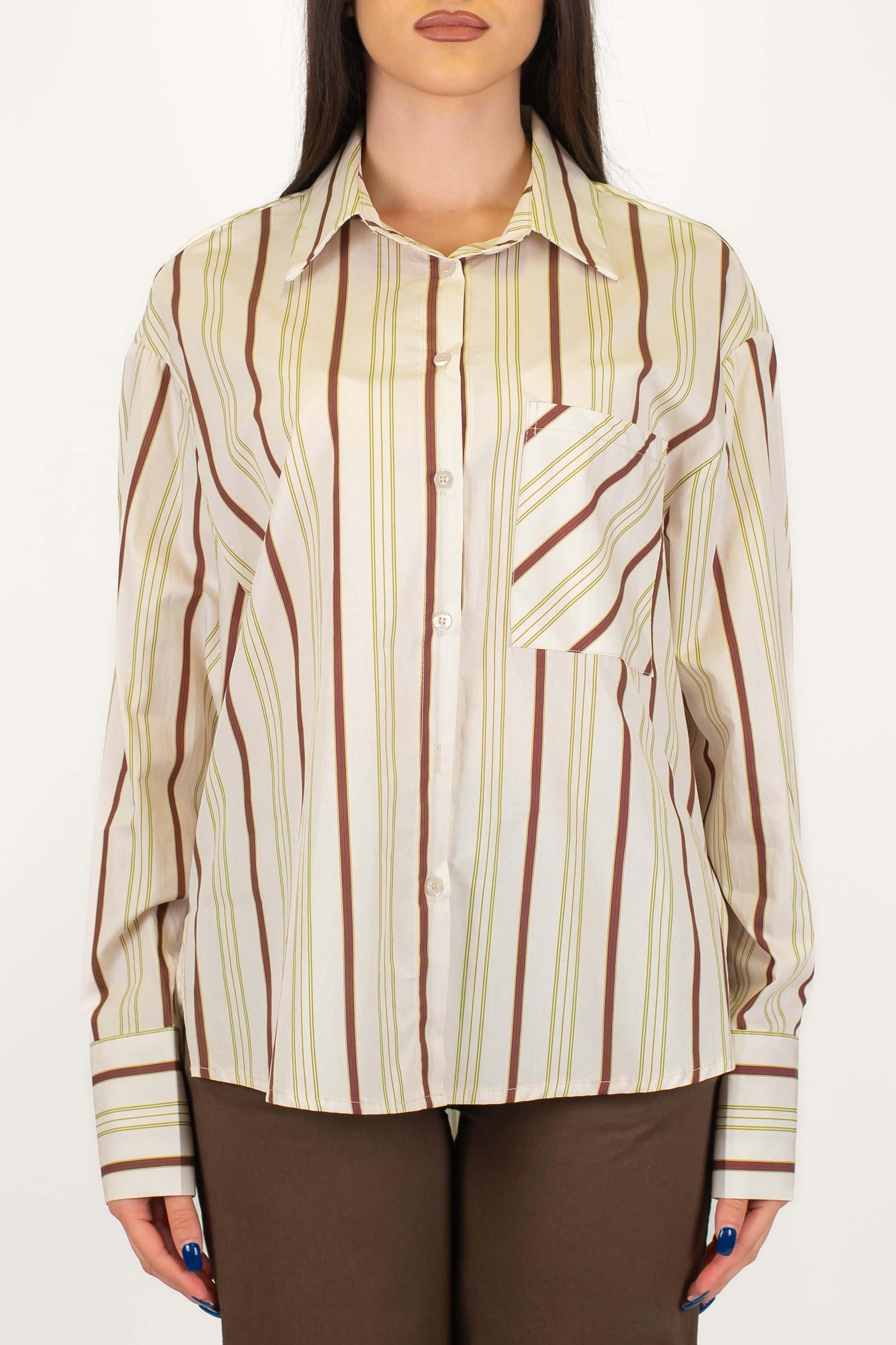 Haveone - Camicia over fantasia righe a contrasto con taschino