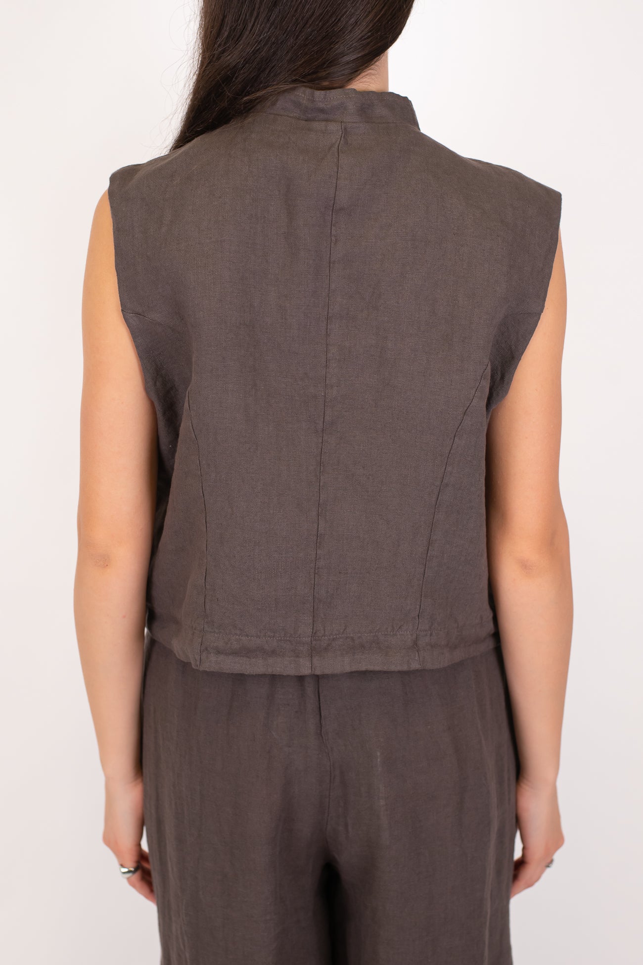 Motel - Gilet modello napoleone in puro lino con collo coreano