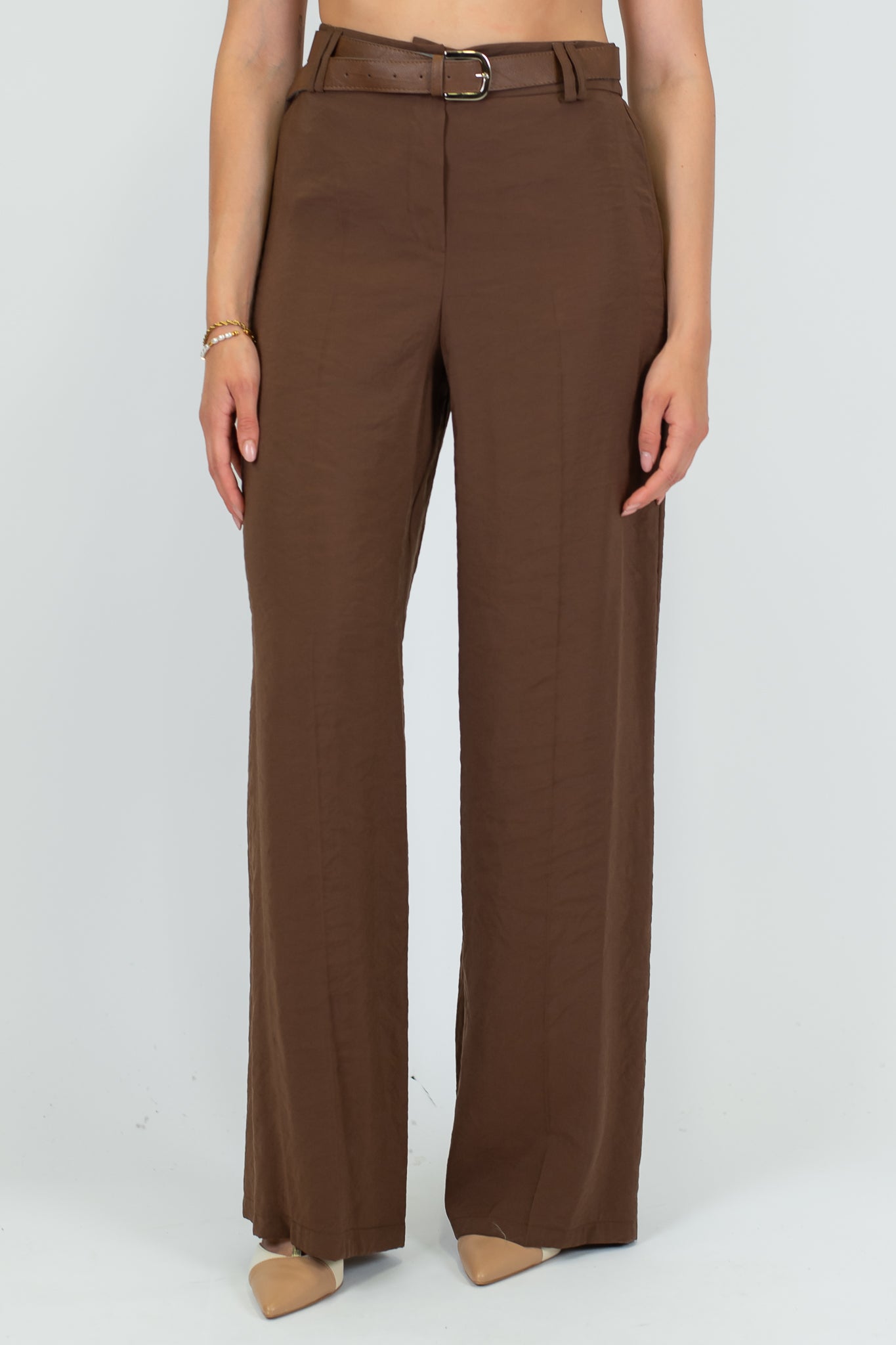 Haveone - Pantalone palazzo con elastico dietro e cintura