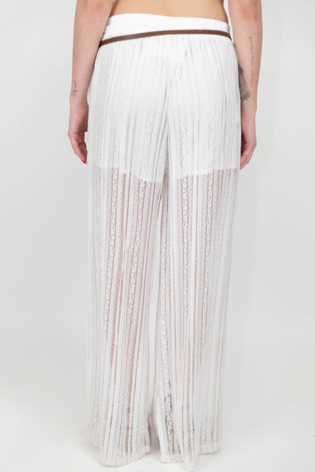 Motel - Pantalone palazzo a righe ricamate con elastico in vita