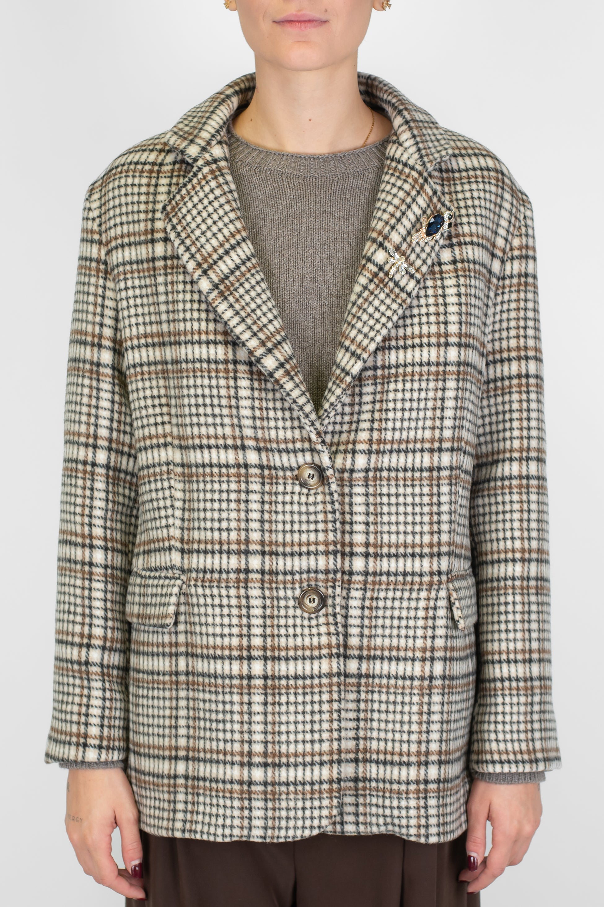 Dixie - Giacca fantasia principe di galles con spalline e spille gioiello