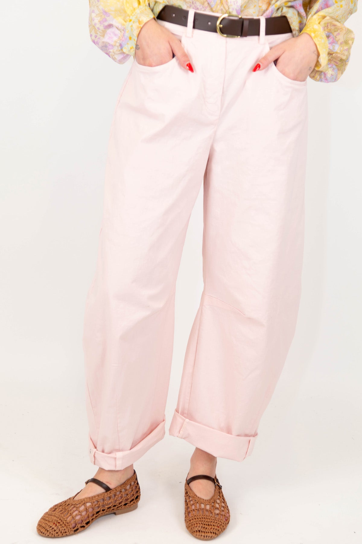 Haveone - Pantalone in viscosa modello balloon con risvolto sul fondo