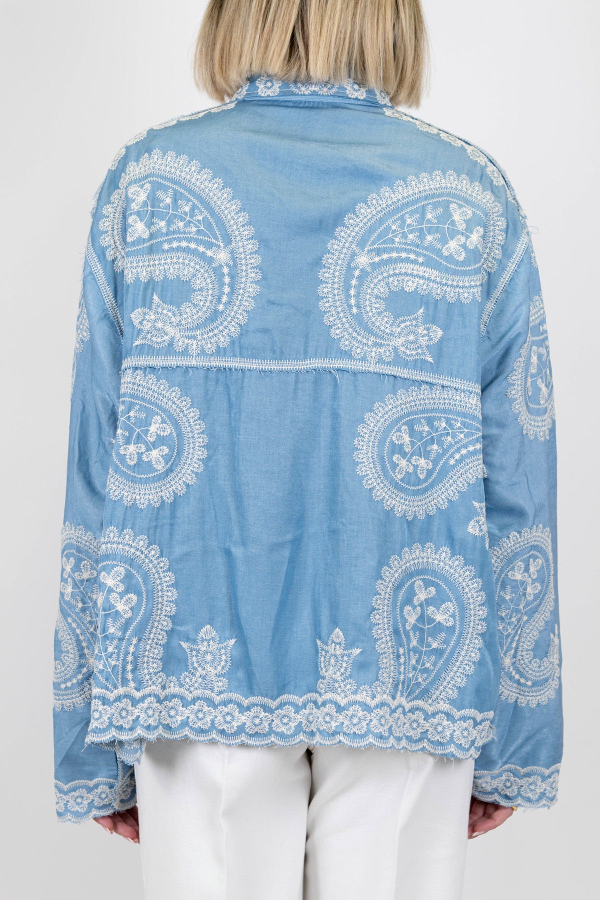 Haveone - Camicia in cotone con ricami in crochet