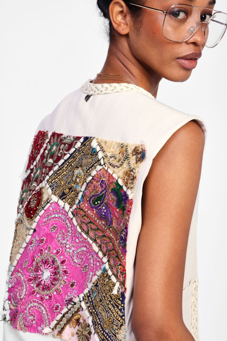 Dixie - Gilet in misto lino con dettagli ricamati e tasche