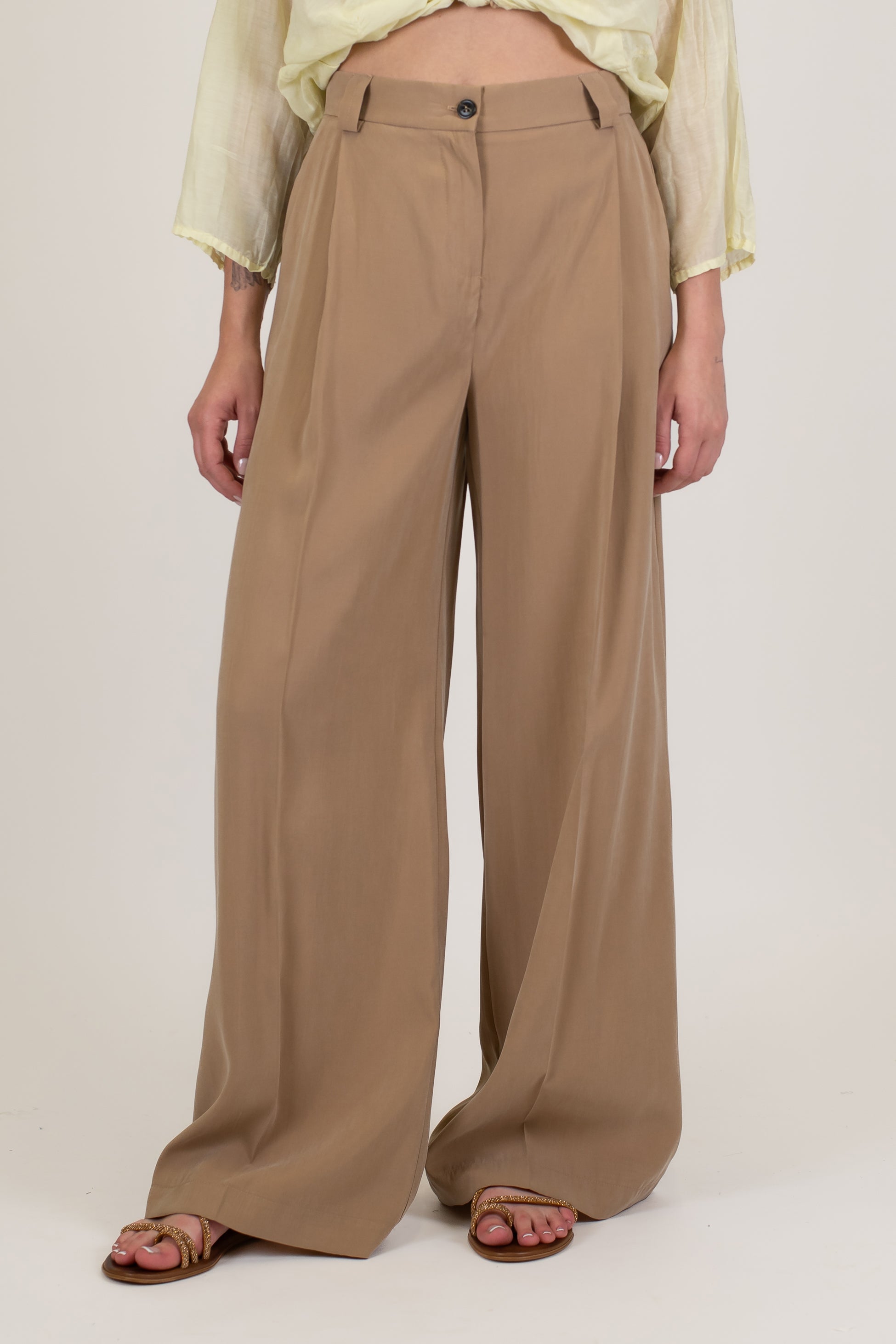 Maryley - Pantalone palazzo a vita alta in modal