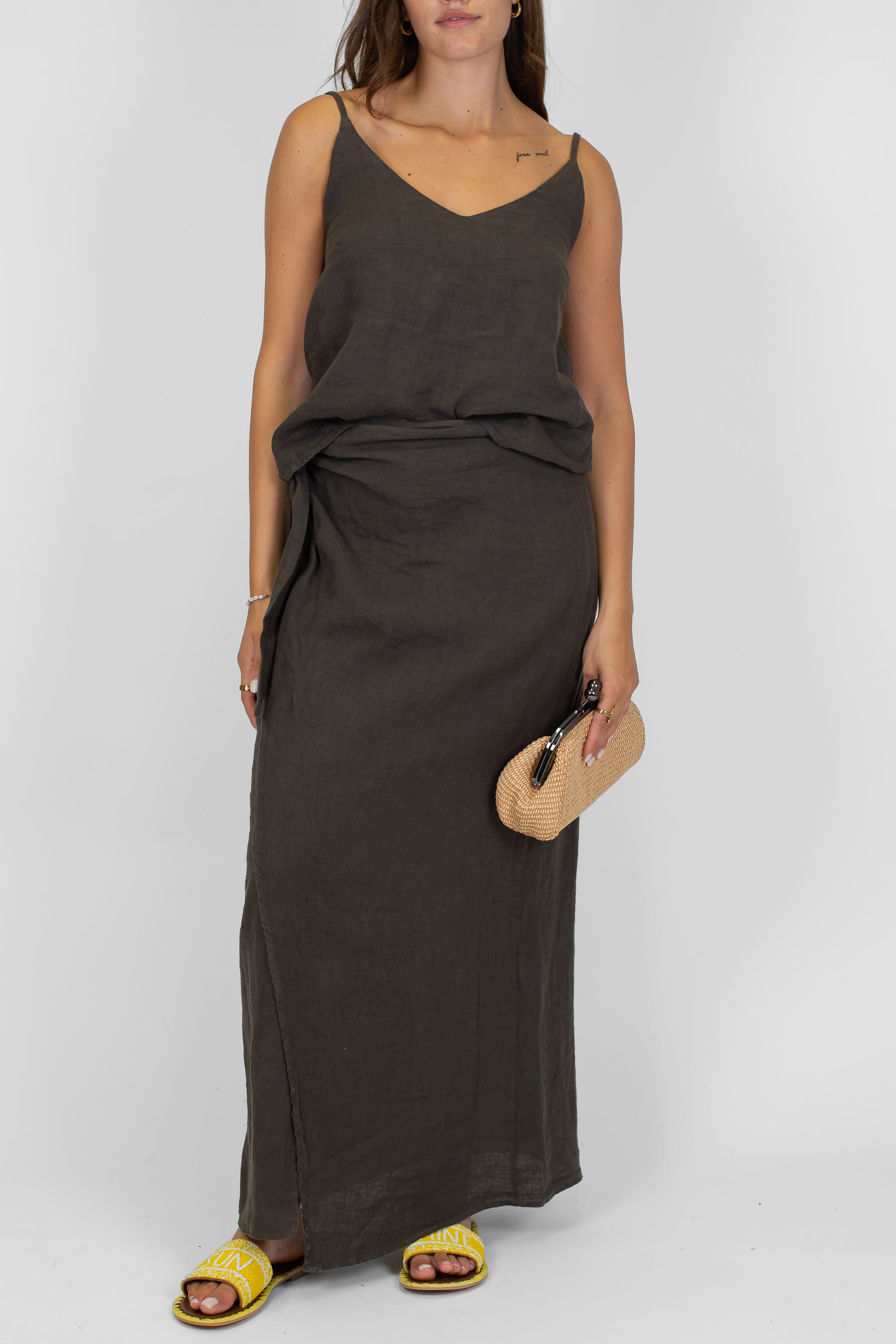 Haveone - Top con spalline regolabili in lino