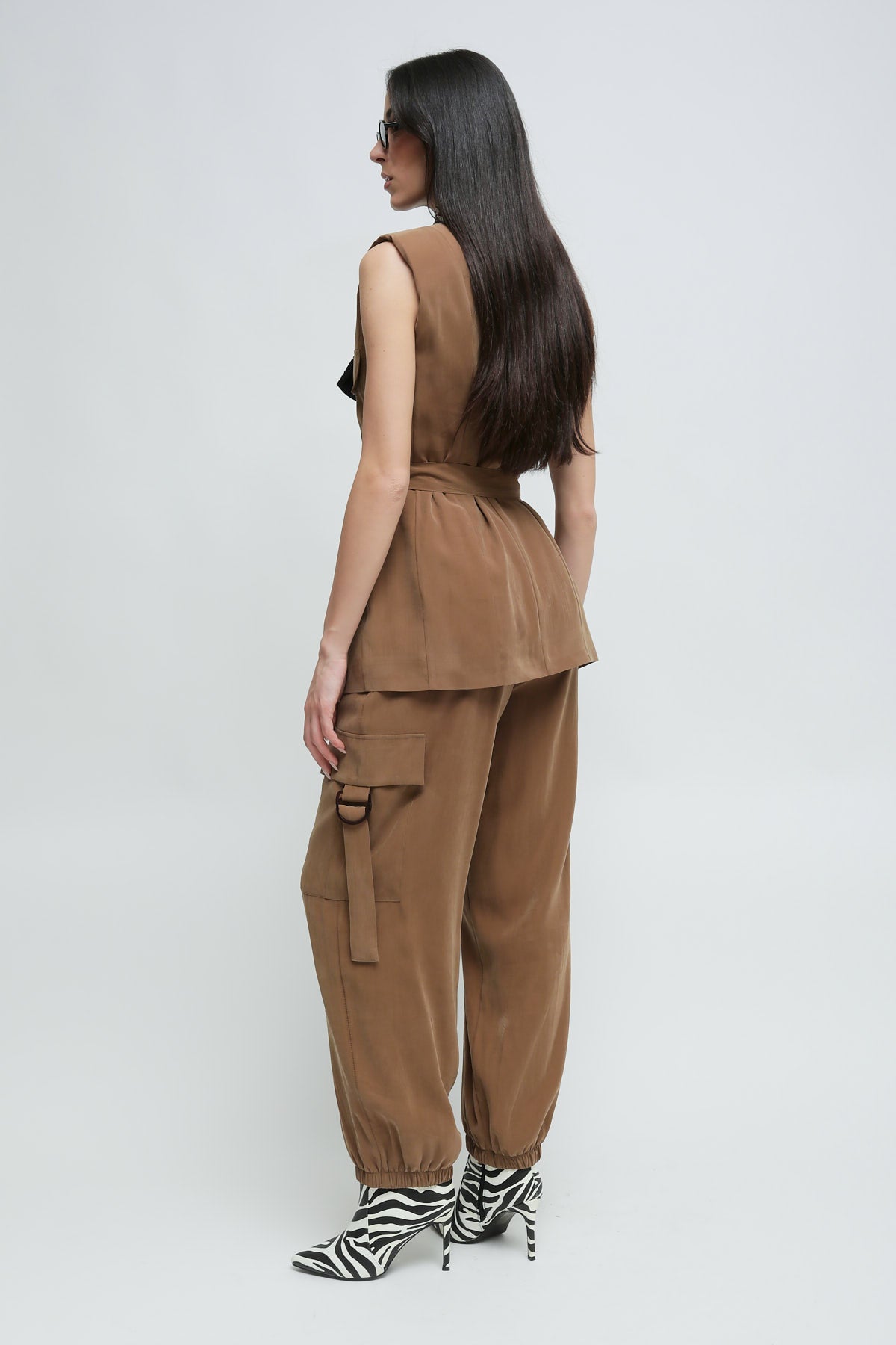 Maryley - Pantalone cargo in modal con elastico in vita e sul fondo