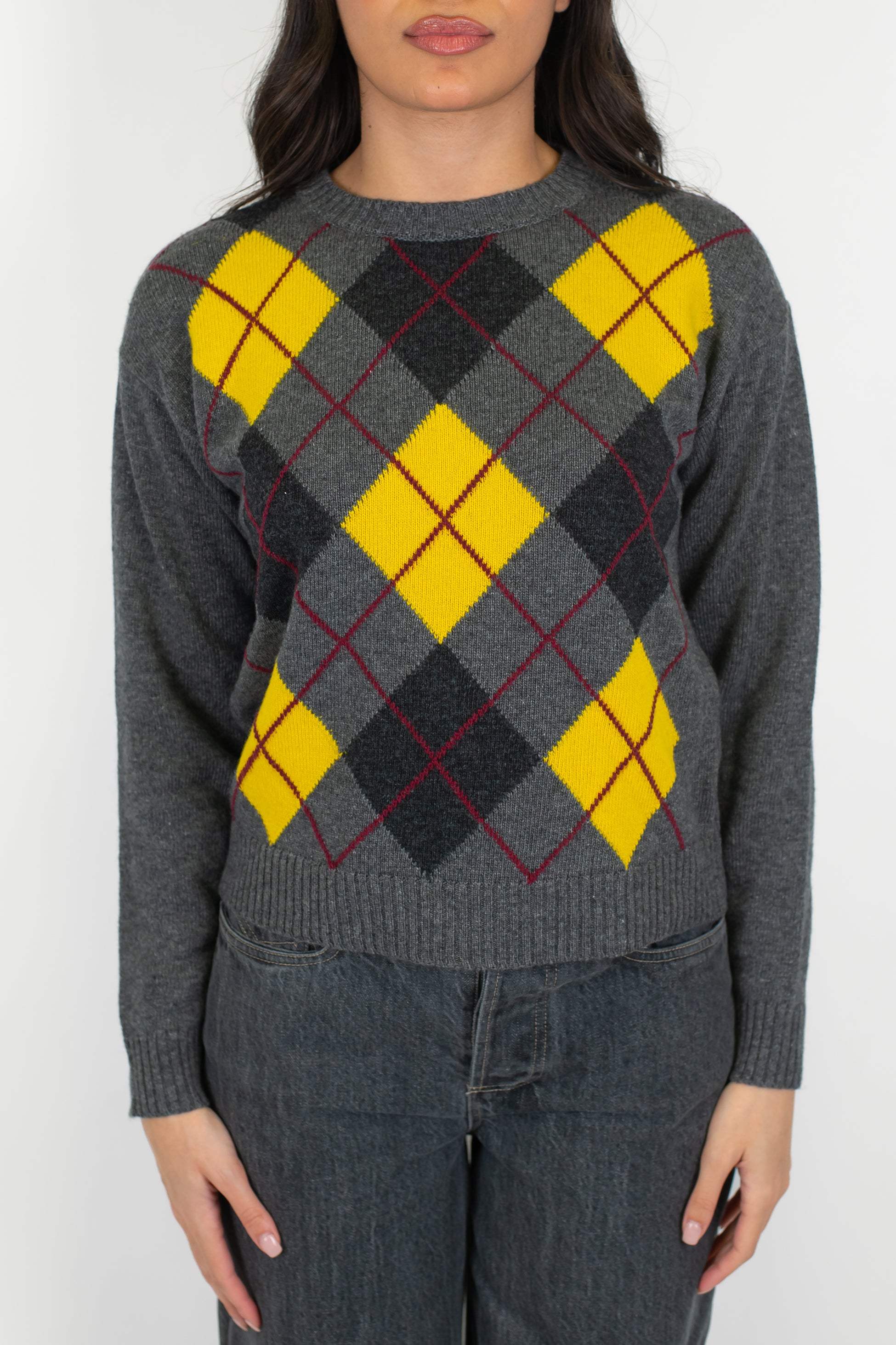 Tensione in - Maglia girocollo fantasia rombi a contrasto in misto lana e cashmere