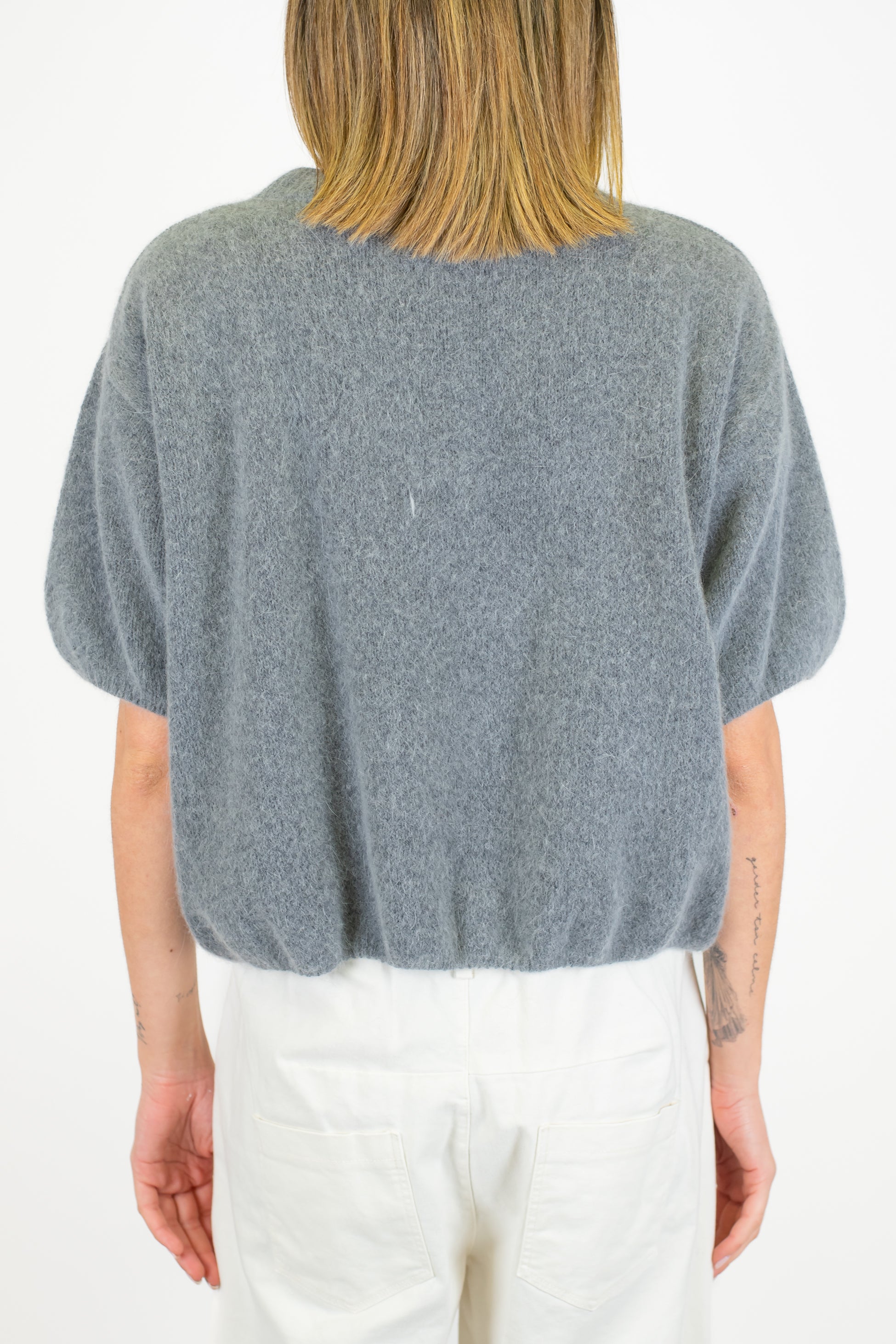 Dixie - Maglia girocollo mezzamanica in lana angora