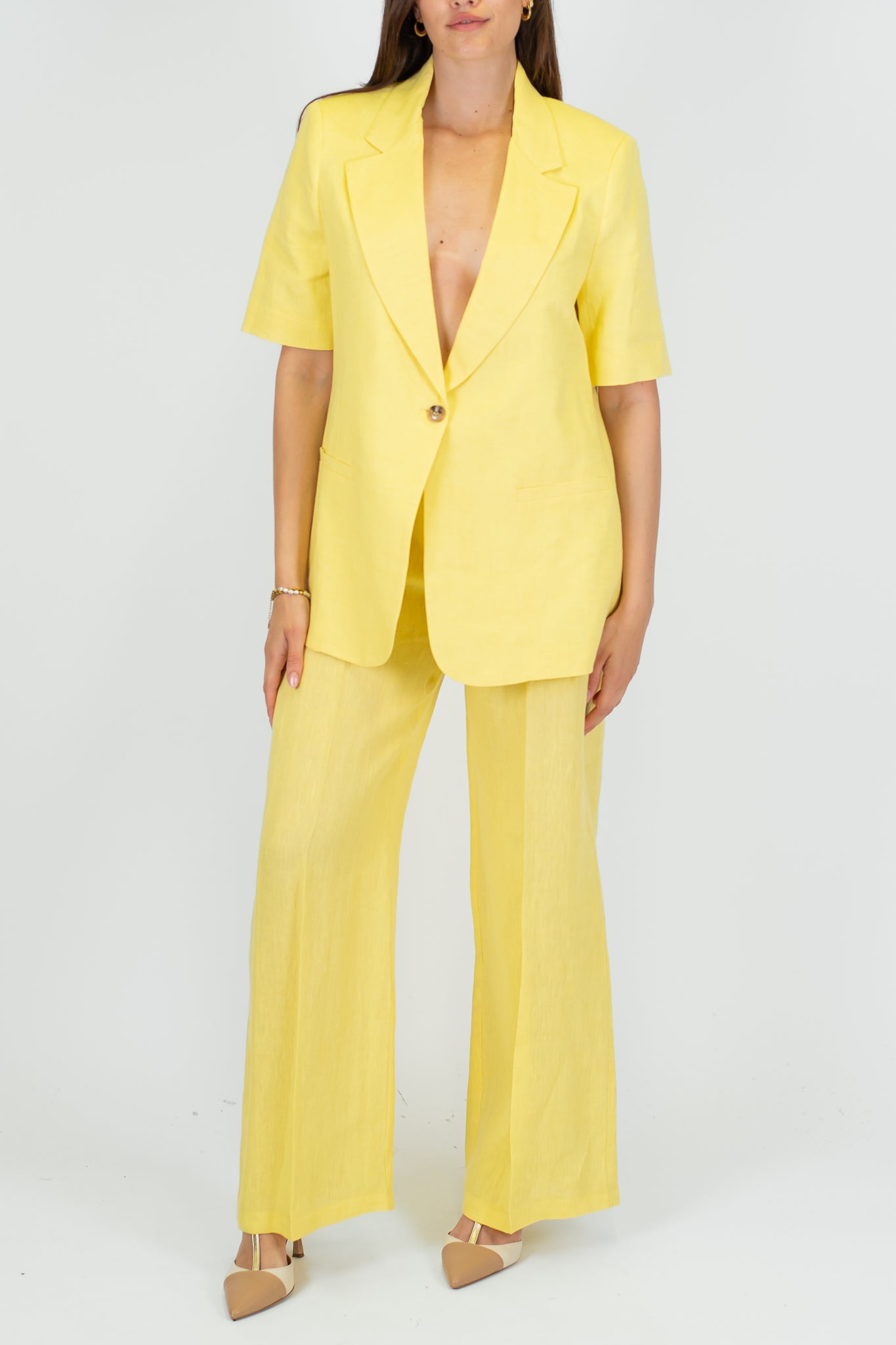 Tensione in - Giacca monopetto mezza manica in 100% lino