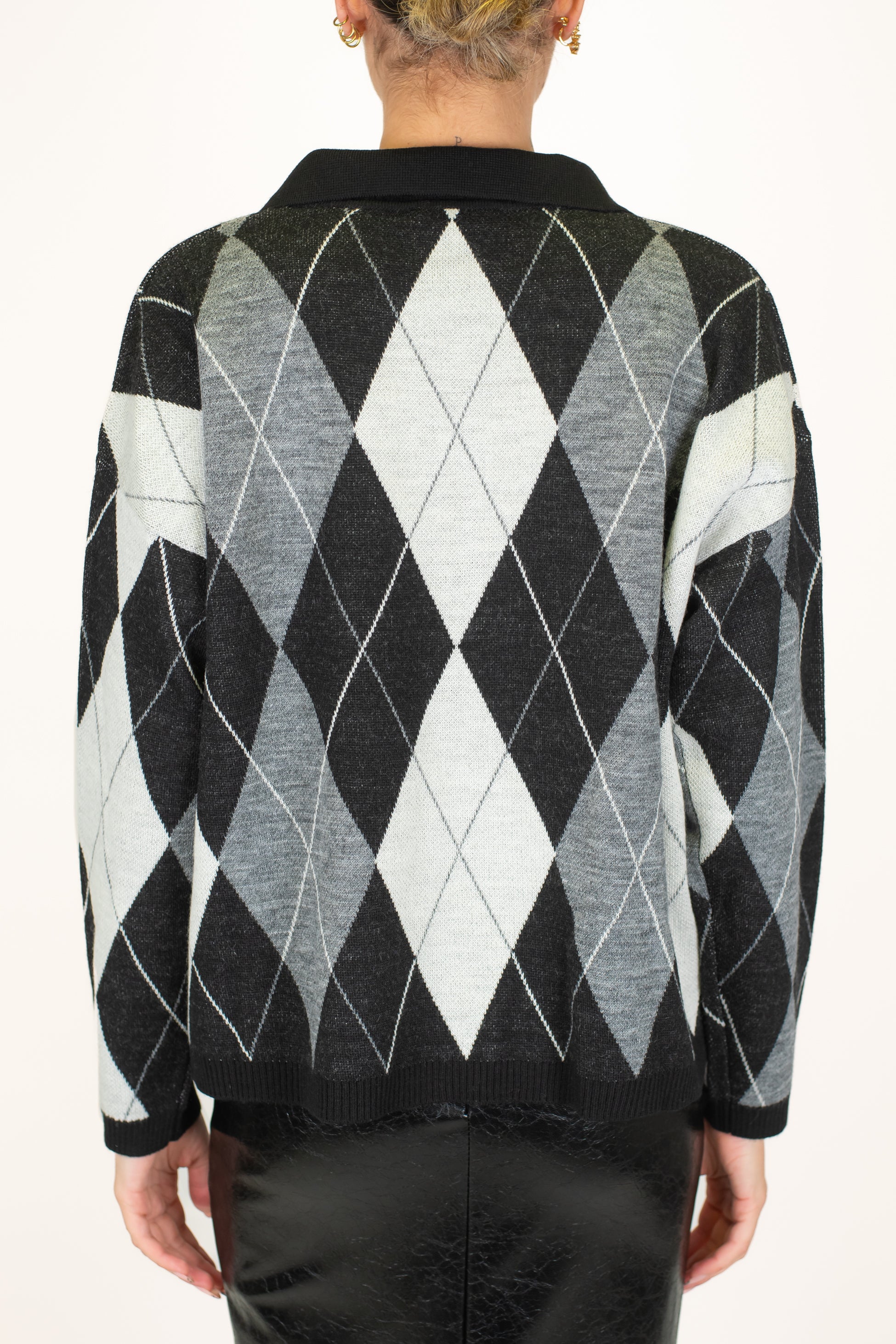 Motel - Polo in maglia fantasia rombi in misto lana