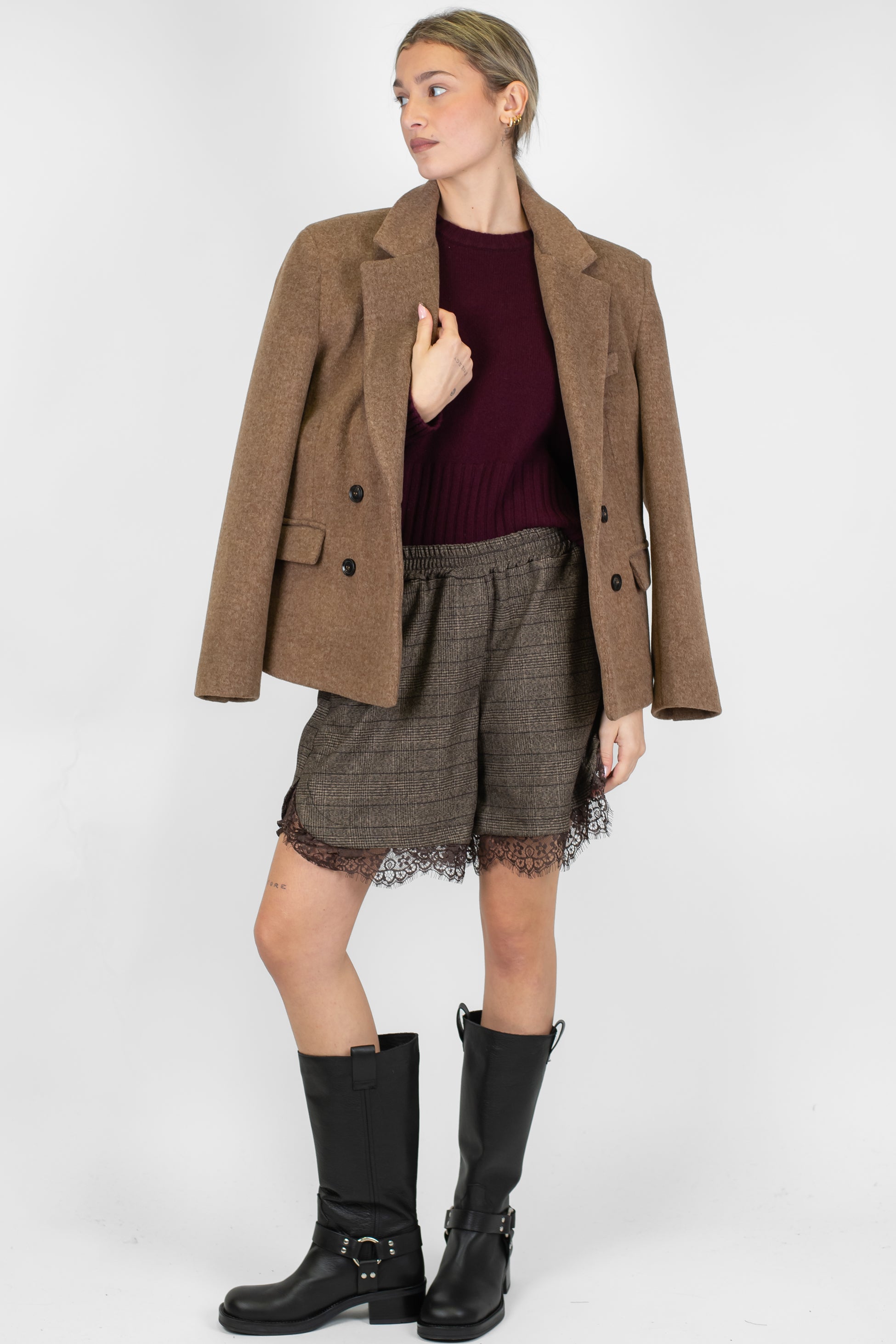 Tensione in - Shorts fantasia principe di galles con pizzo sul fondo