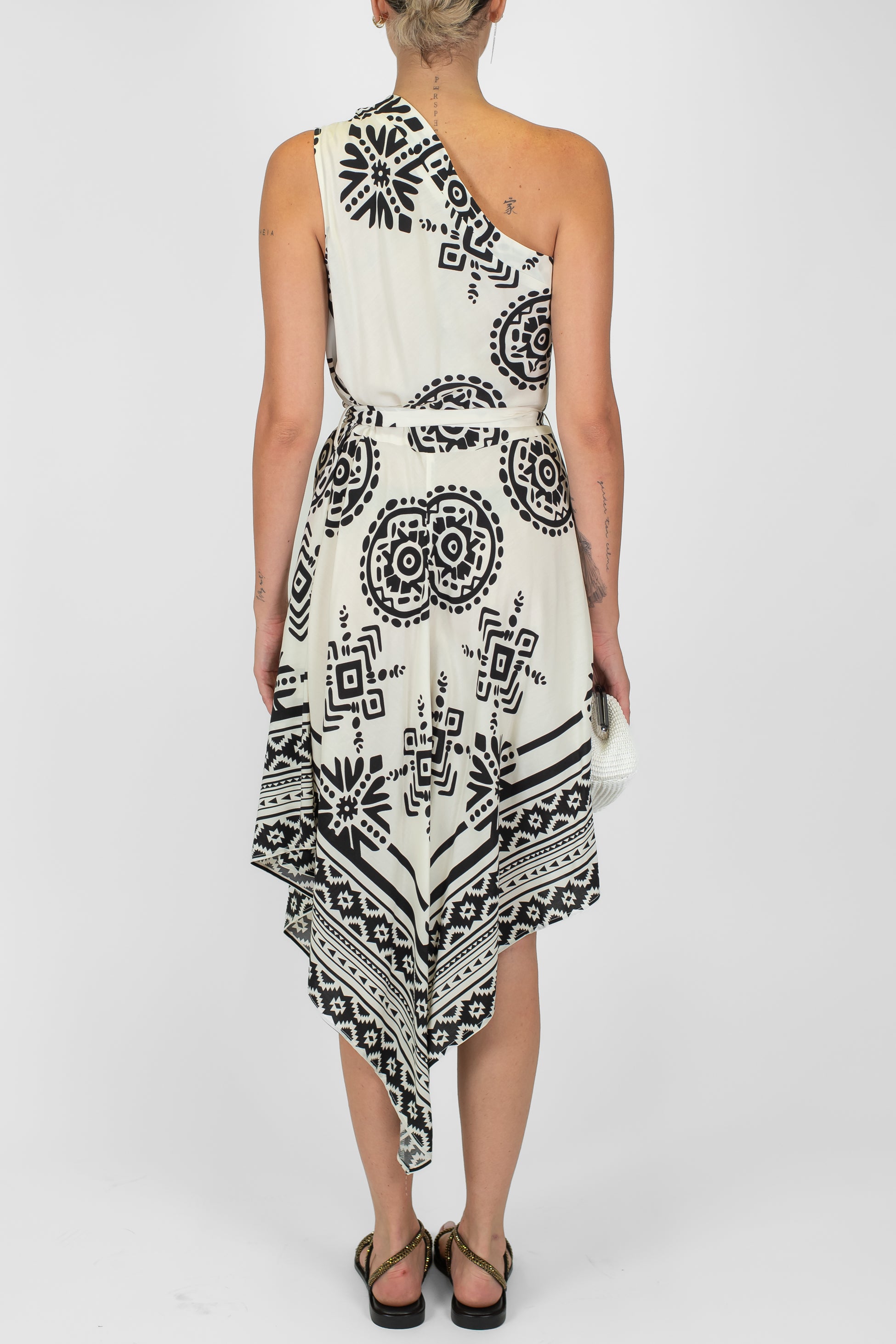 Maryley - Abito monospalla fazzoletto fantasia