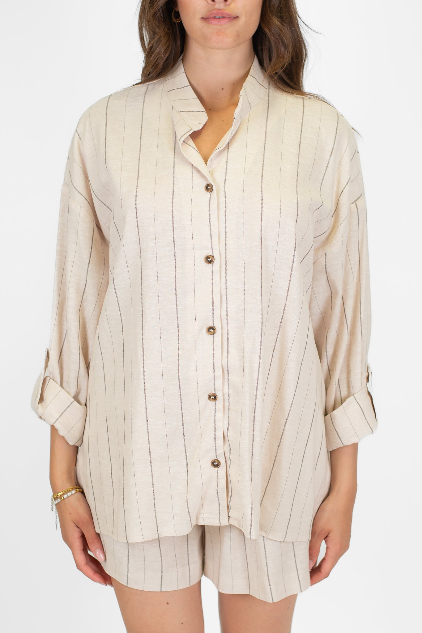 Haveone - Camicia over gessata in misto lino