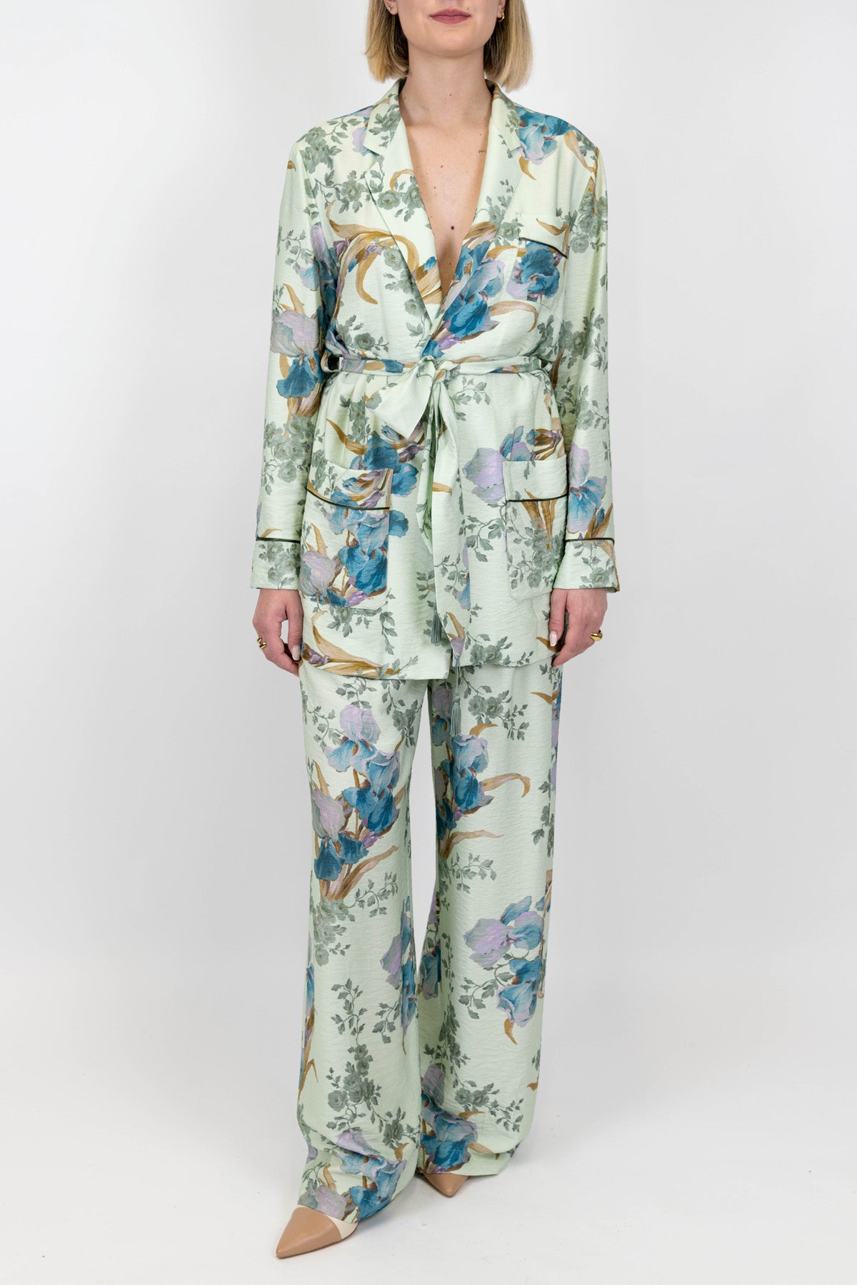 Dixie - Pantalone palazzo fantasia floreale con elastico sul retro