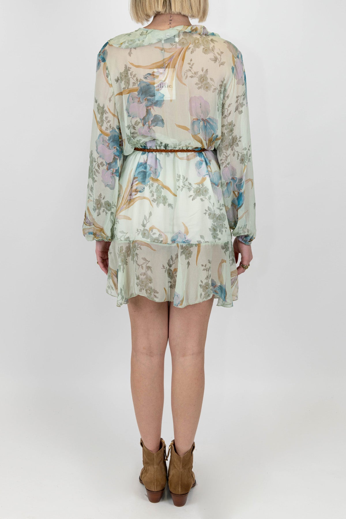 Dixie - Abito corto fantasia floreale in viscosa con rouches