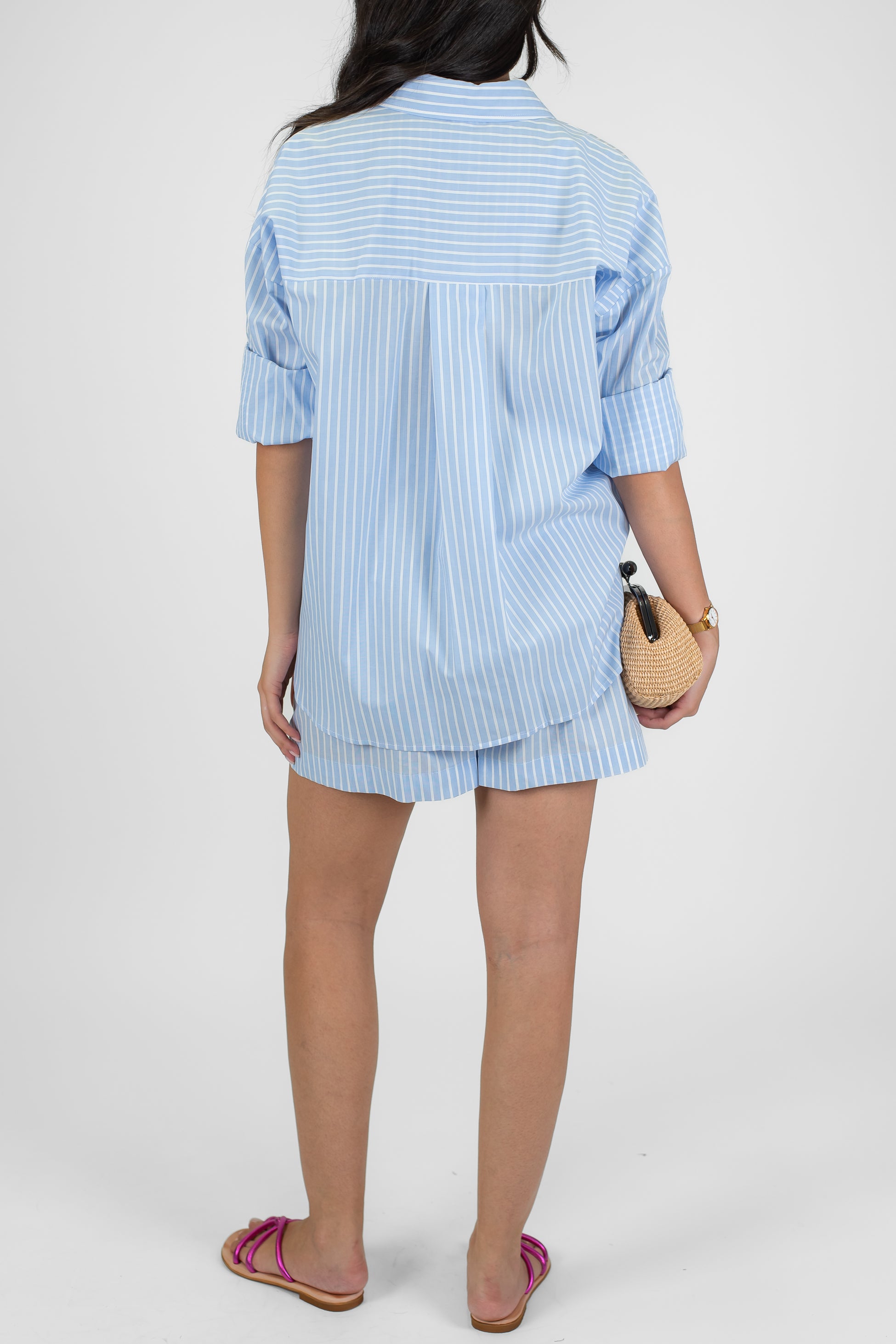 Tensione in - Coordinato camicia e shorts fantasia righe larghe con coulisse