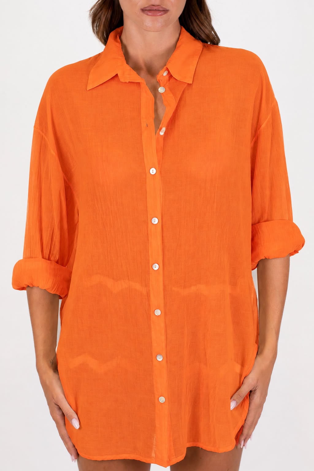 Tensione in - Maxi camicia in mussola di cotone