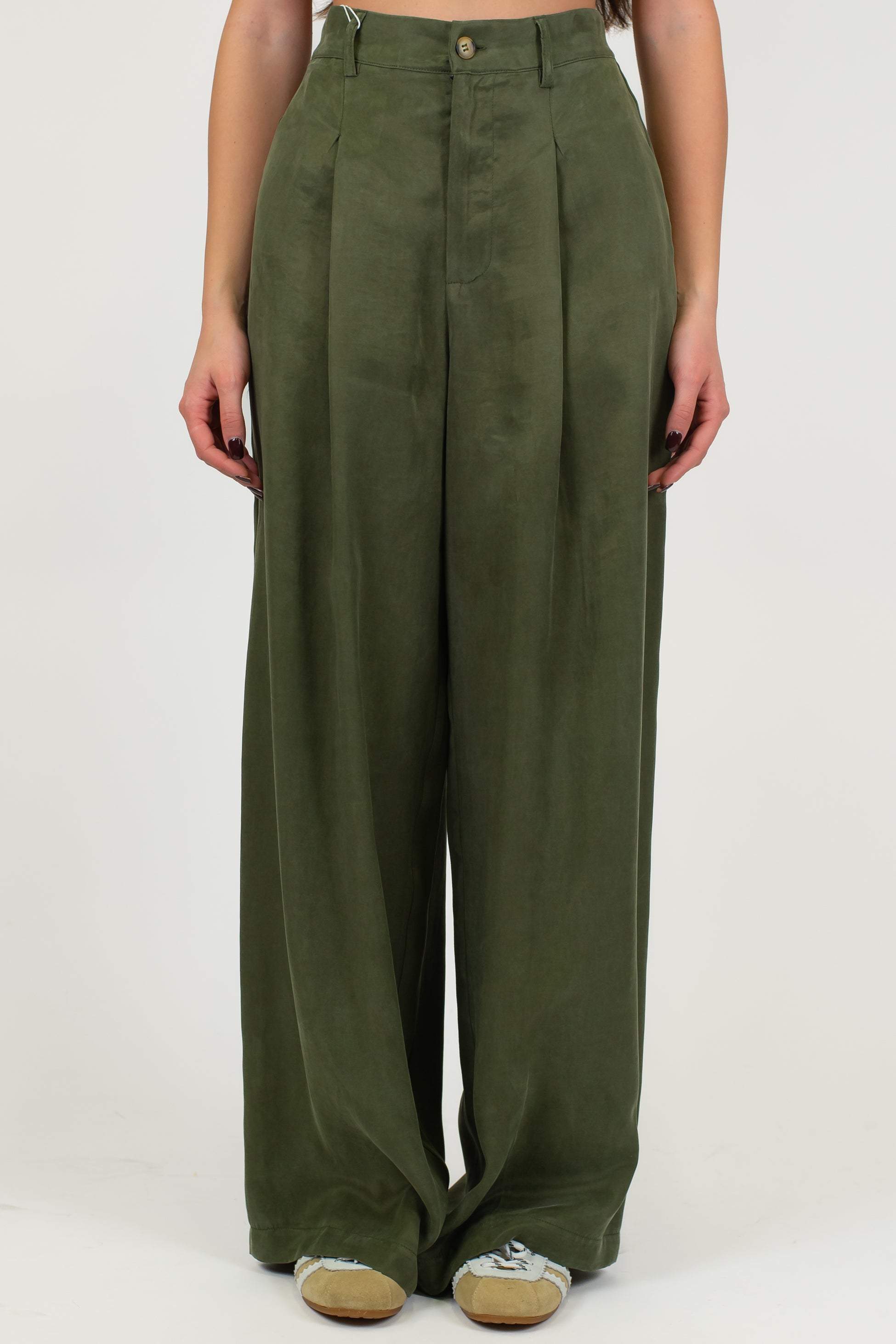 Motel - Pantalone palazzo in lyocell effetto seta con pinces