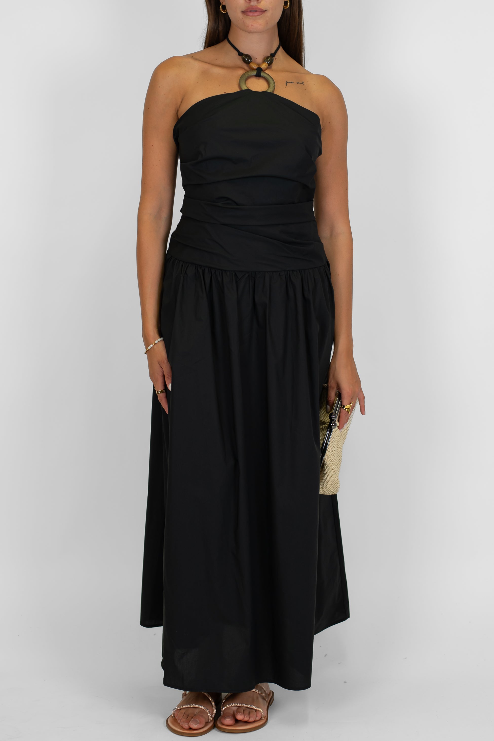 Maryley - Abito lungo a fascia in cotone chiusura al collo