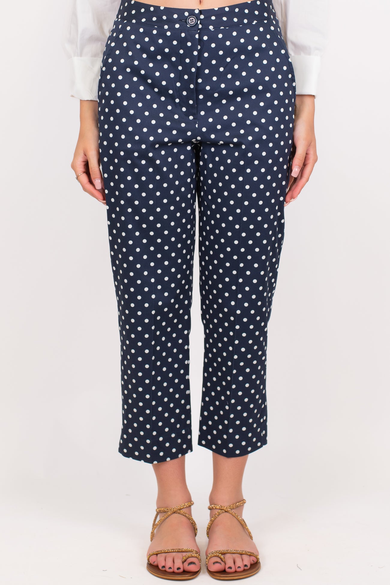 Dixie - Pantalone capri fantasia pois in cotone