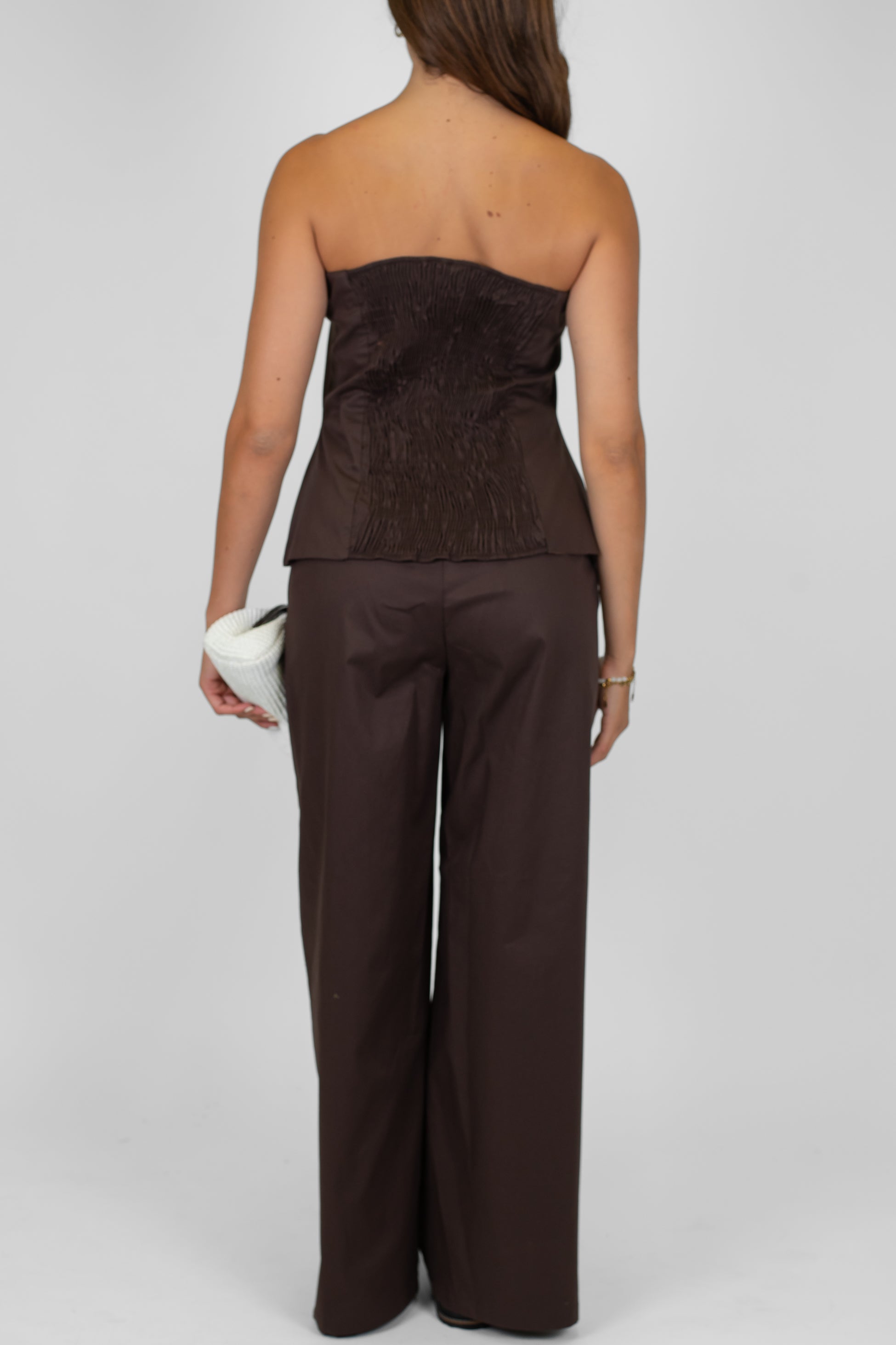 Tensione in - Coordinato in cotone tela paracadute con top a fascia e pantalone palazzo con elastico sul retro