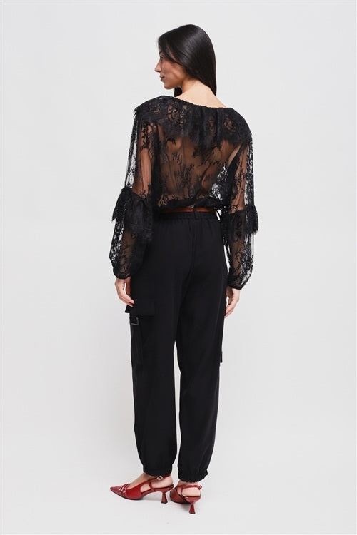 Maryley - Pantalone cargo con elastico sul fondo