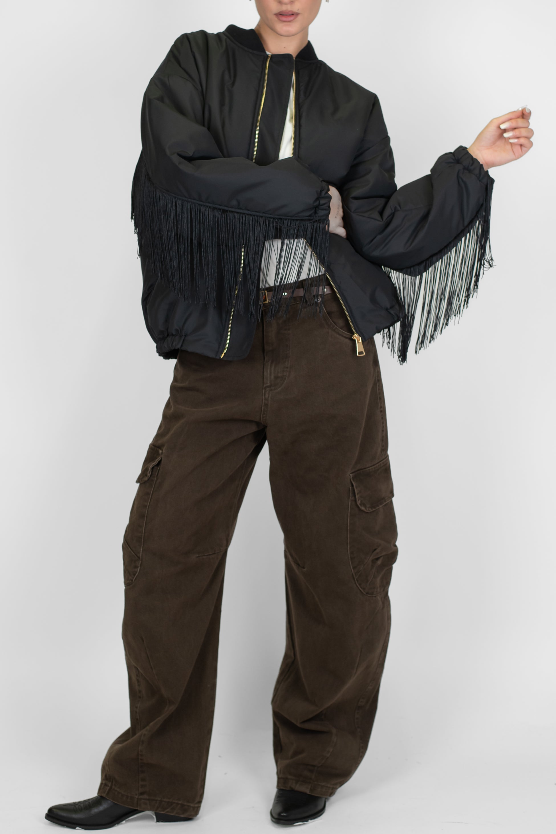 Tensione in - Bomber Piumino con frange